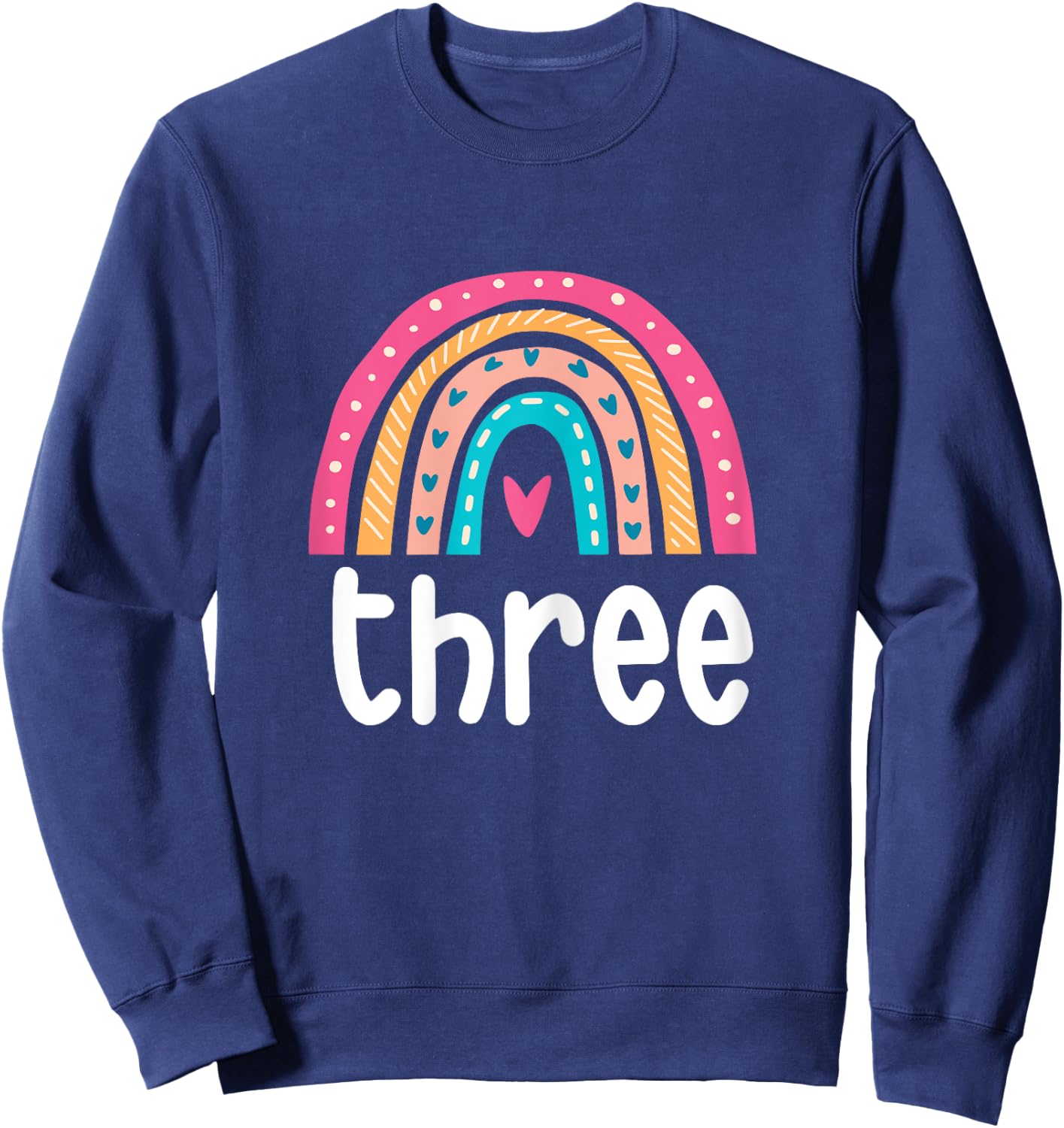 Girls 3rd Birthday Boho Rainbow Three 3 Years Old Birthday Sweatshirt - Sweatshirt | Navy
