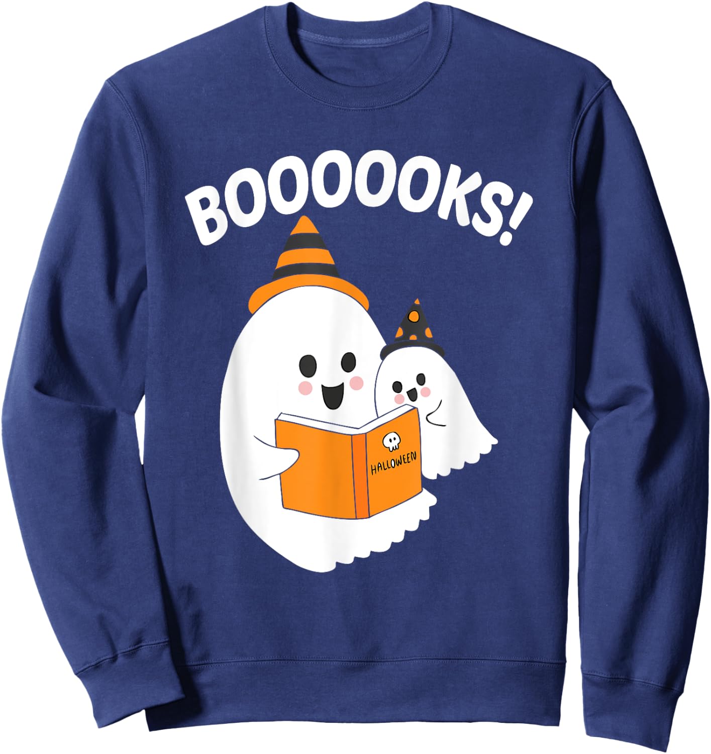 Ghostly Tales BOOOOOOKS! Reading Ghosts Halloween Teacher Women Kids Sweatshirt - Sweatshirt | Navy