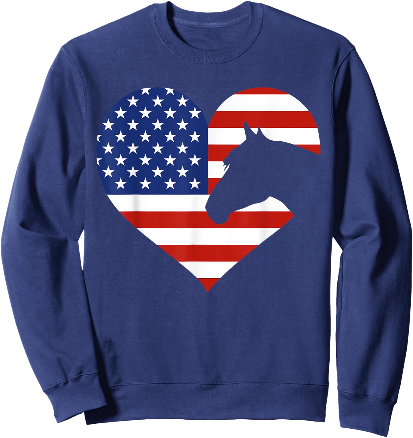 Patriotic Horse Lover 4th Of July Cool Heart American Flag Sweatshirt - Sweatshirt | Navy