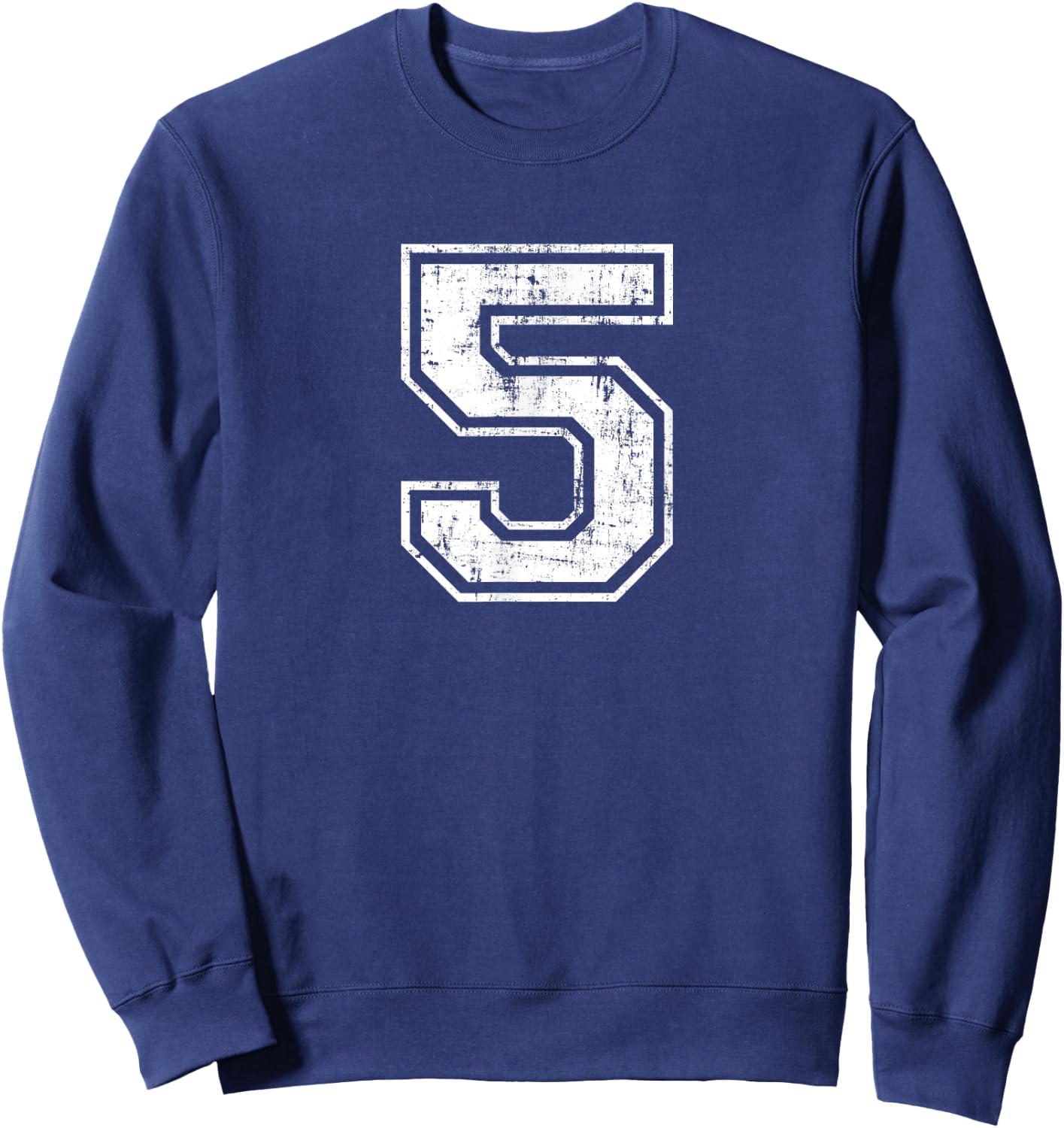 Number 5 Distressed Vintage Five Sports Training Practice Sweatshirt - Sweatshirt | Navy