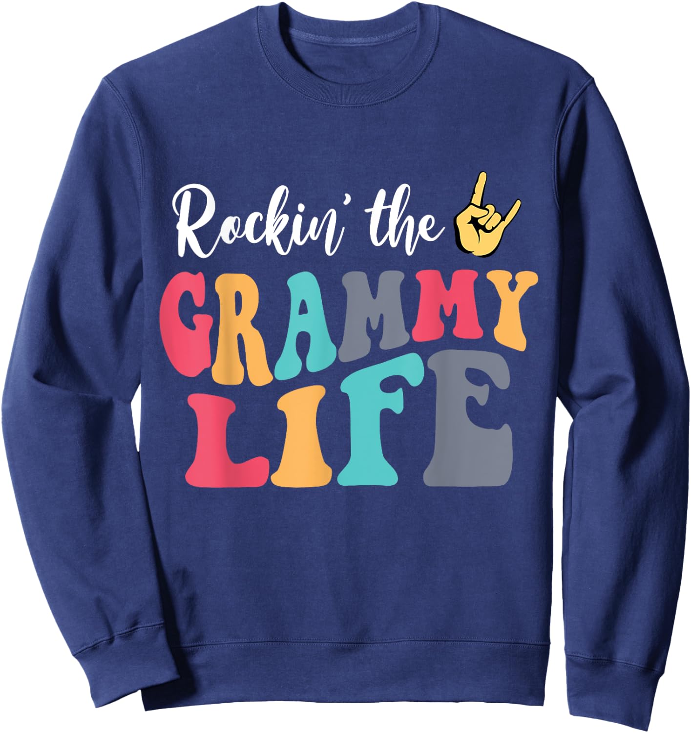 Retro Vintage Rockin' The Grammy Life Birthday Mother's Day Sweatshirt - Sweatshirt | Navy