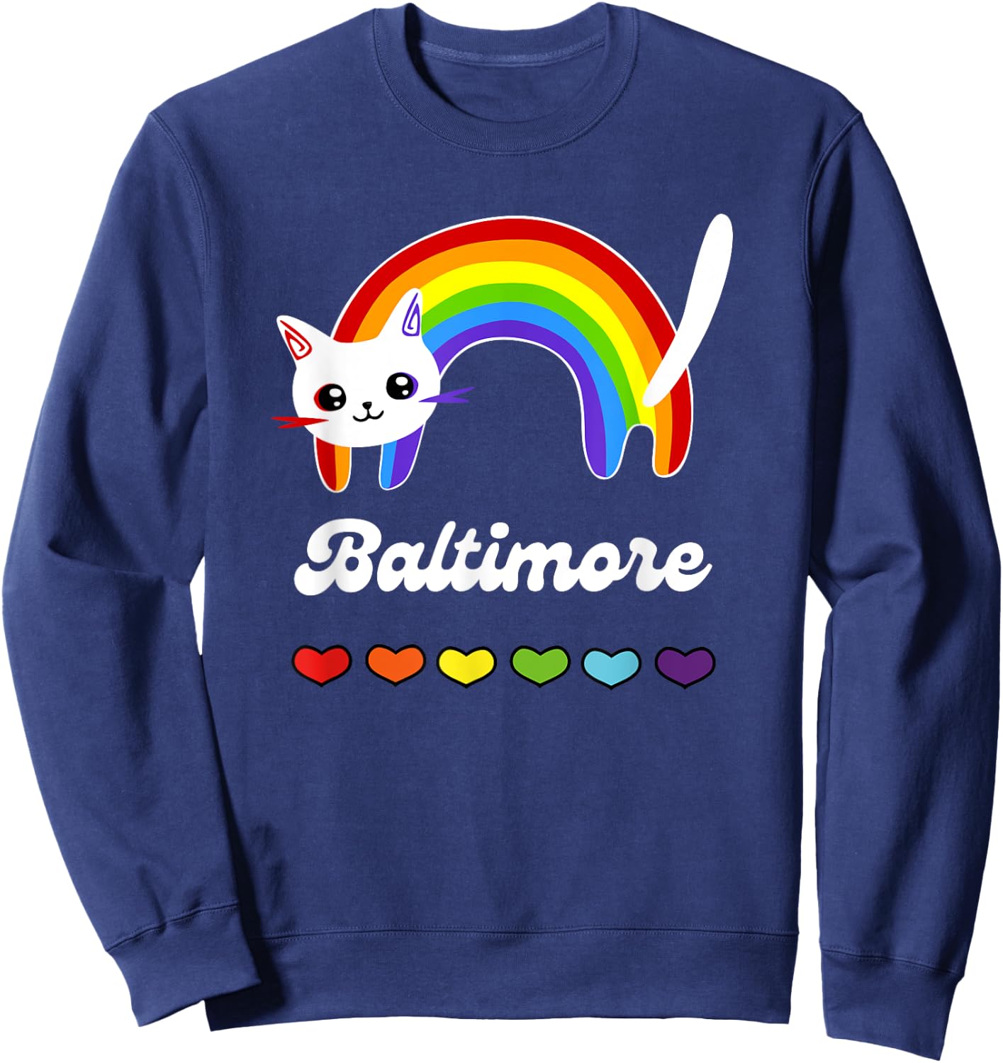 Baltimore Gay Pride LGTBQ LGTB Rainbow Ally Cat Men Women Sweatshirt - Sweatshirt | Navy
