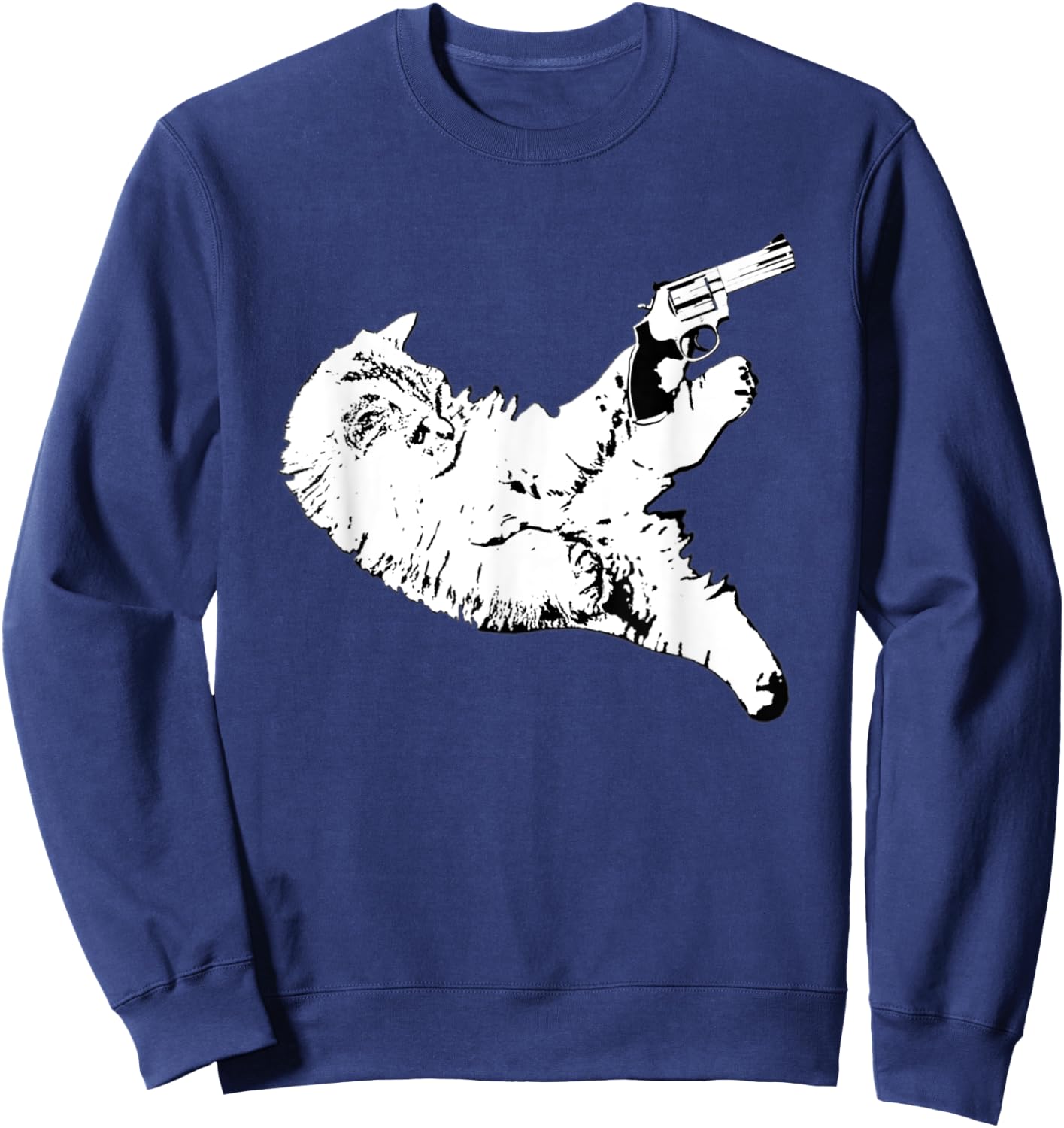 Cat With Gun Funny Kitty Gun Pet Lovers Men Women Sweatshirt - Sweatshirt | Navy