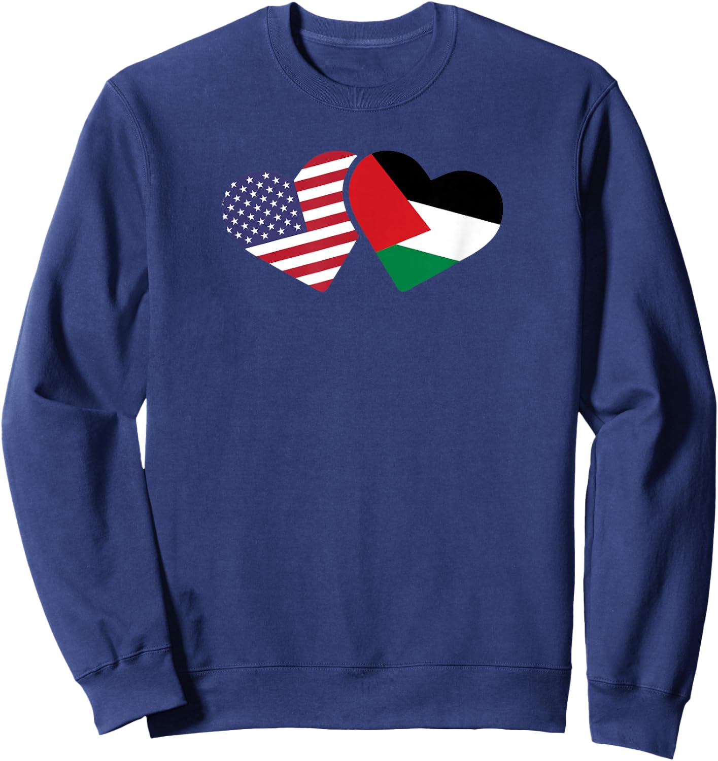 USA Palestine Flag T Shirt Heart Palestinian American Love Sweatshirt - Sweatshirt | Navy