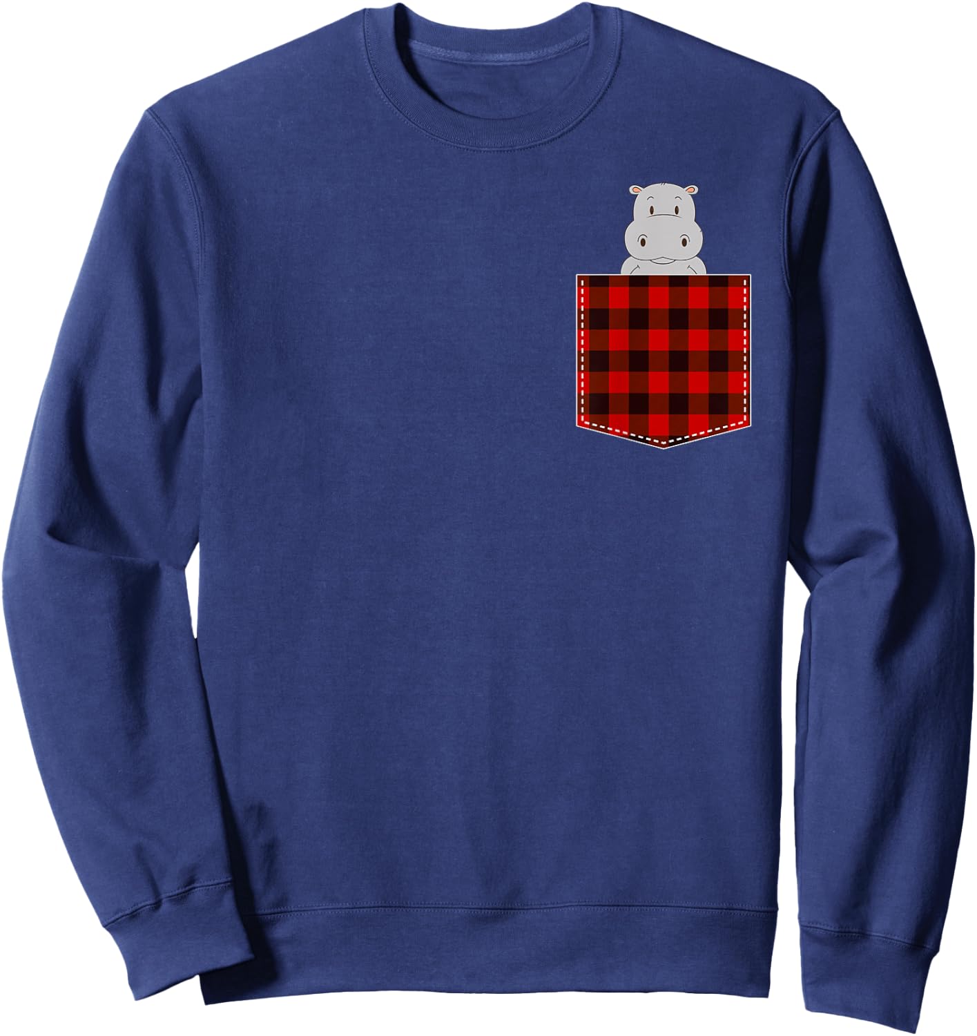 Red Plaid Hippopotamus in Pocket Buffalo Family Pyjamas Hippo Sweatshirt - Sweatshirt | Navy