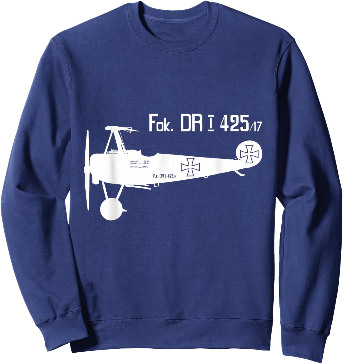WW1 Military Triplane Aircraft Richthofen Plane Fokker DRI Sweatshirt - Sweatshirt | Navy