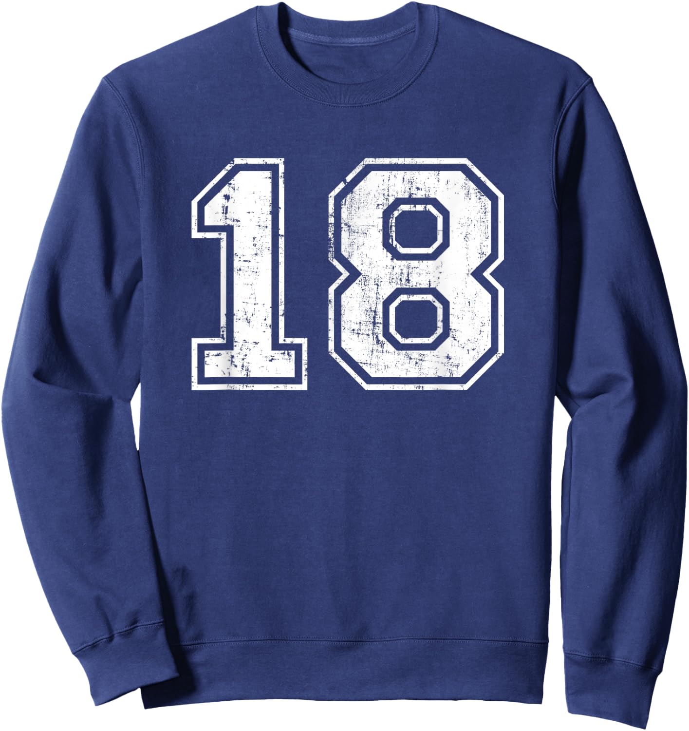 Number 18 Eighteen Distressed Vintage Sports Team Practice Sweatshirt - Sweatshirt | Navy