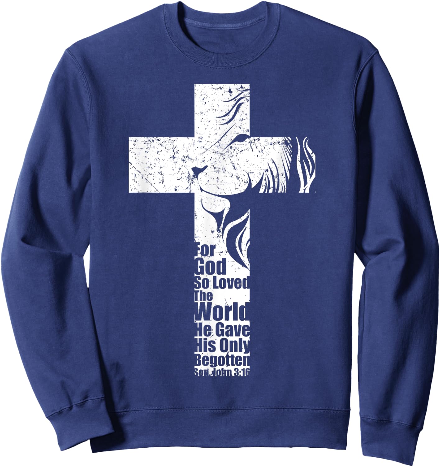 John 3:16 Christian Cross Lion Gifts Bible Verse Sayings Men Sweatshirt - Sweatshirt | Navy