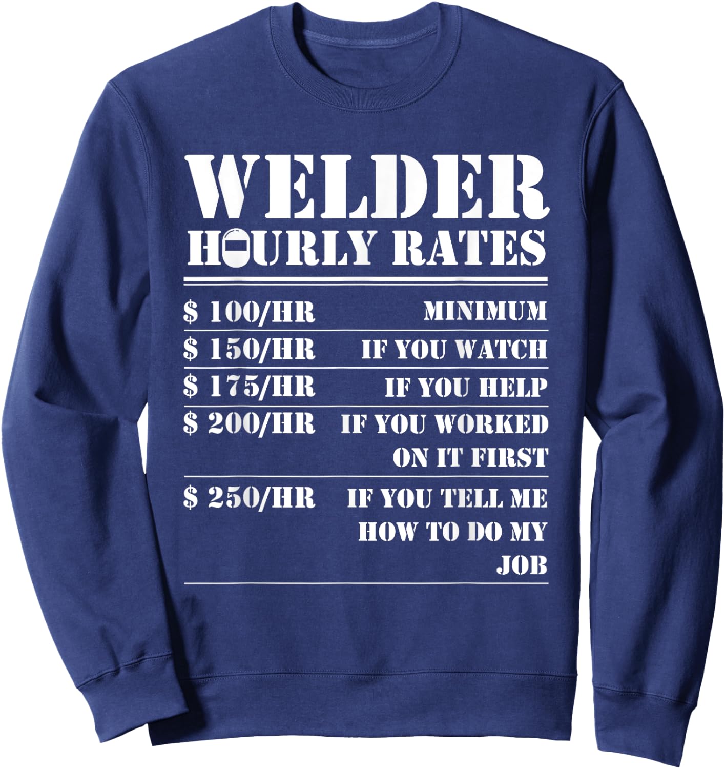 Humor Distressed Pipe Helmet Hot Weld Professional Welder Hourly Rate Funny Welding Worker Men Women Gift Sweatshirt - Sweatshirt | Navy