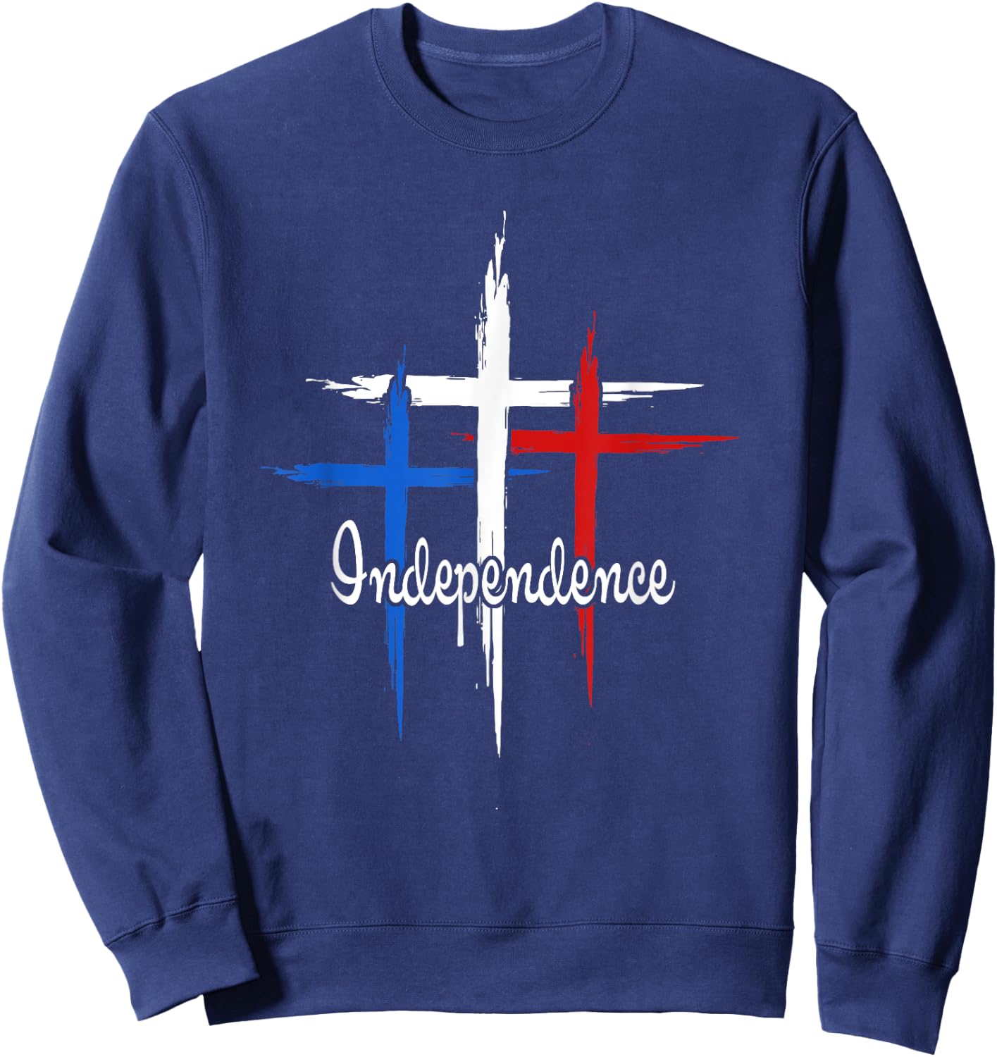 Independence Cross Christian 4th Of July US Flag Faith Women Men Sweatshirt - Sweatshirt | Navy
