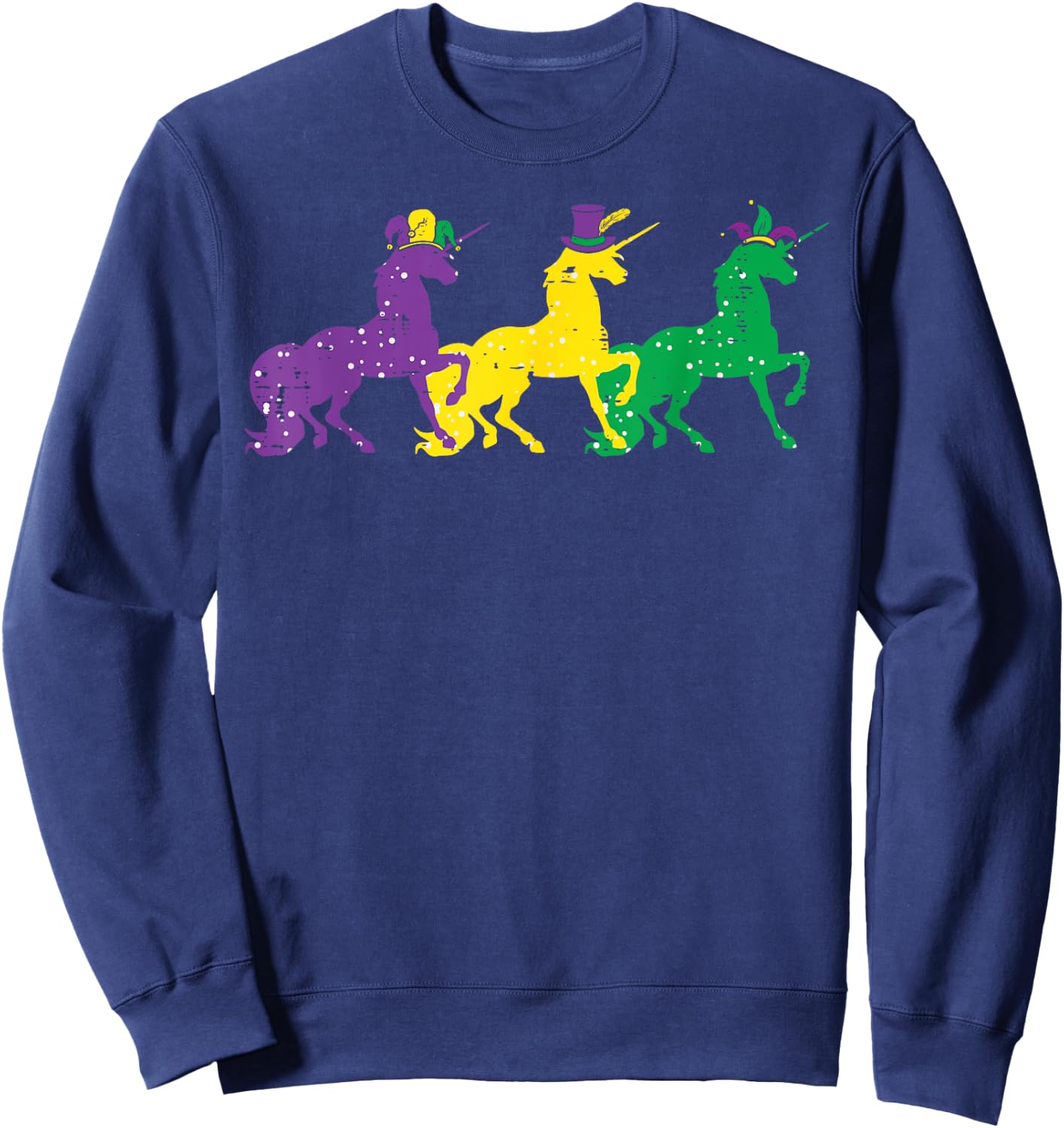 Purple Yellow Green Unicorns Mardi Gras Women Girls Kids Sweatshirt - Sweatshirt | Navy