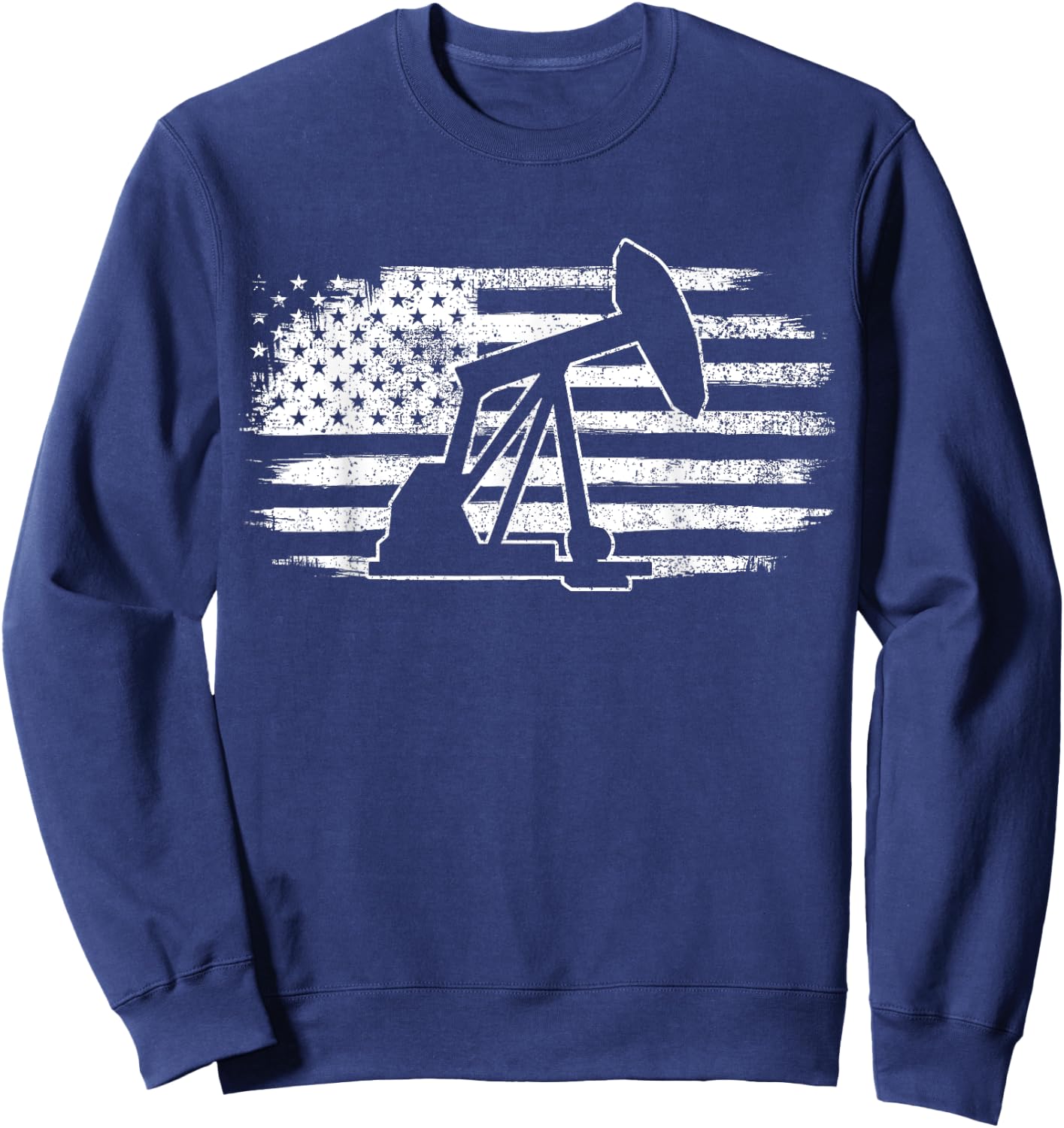 Oil Rig American Flag Pump Jack Oilfield Worker Sweatshirt - Sweatshirt | Navy