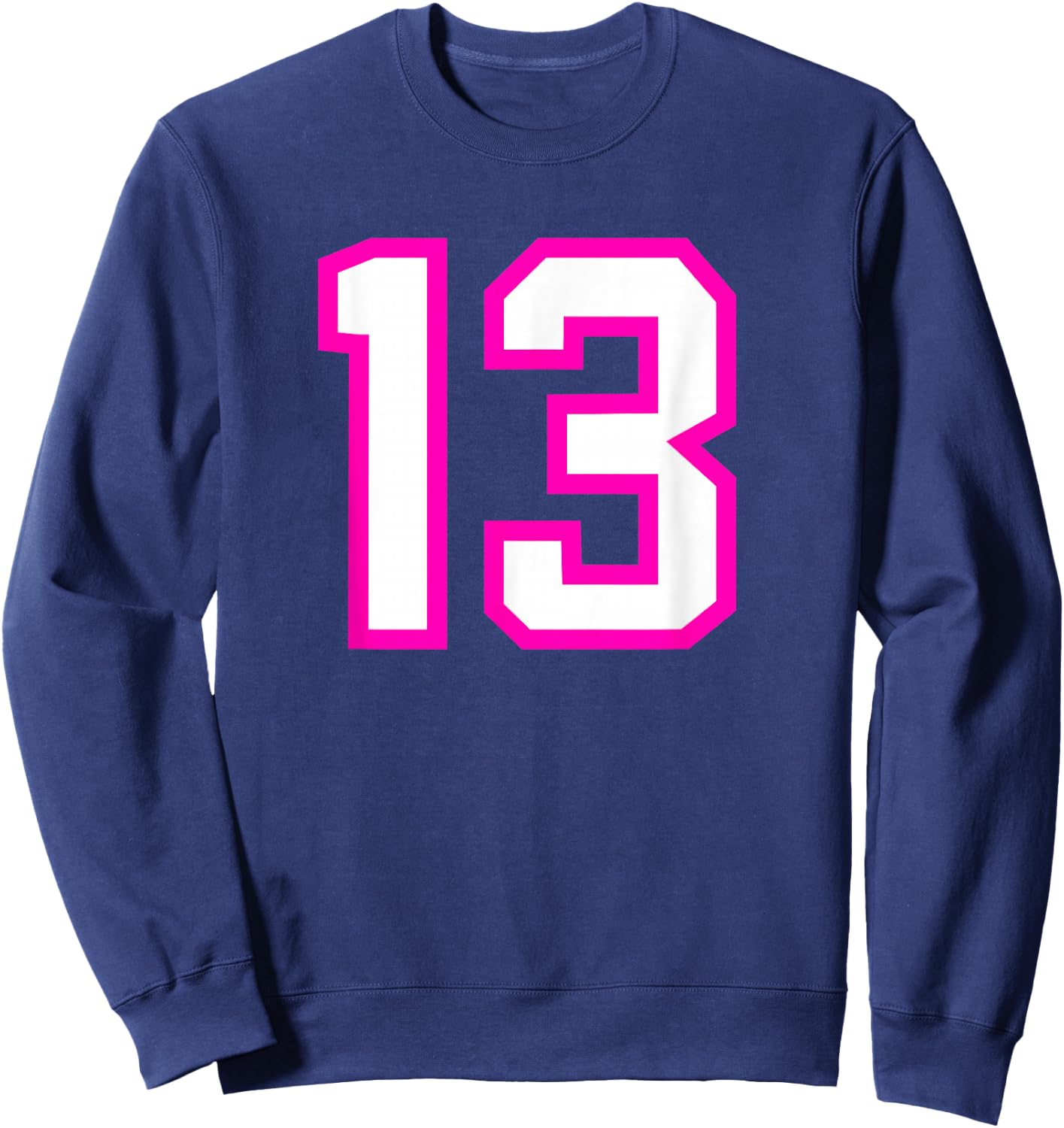 Number #13 Sport Pink White Varsity Number Sweatshirt - Sweatshirt | Navy