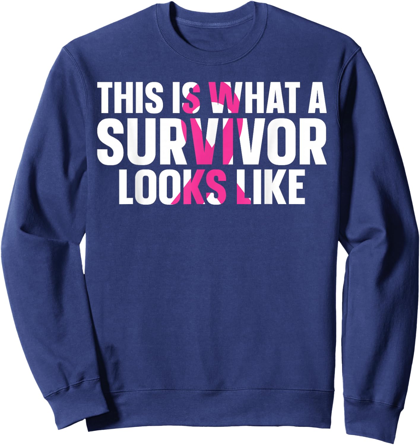 Breast Cancer Awareness Survivor Pink Ribbon Sweatshirt - Sweatshirt | Navy