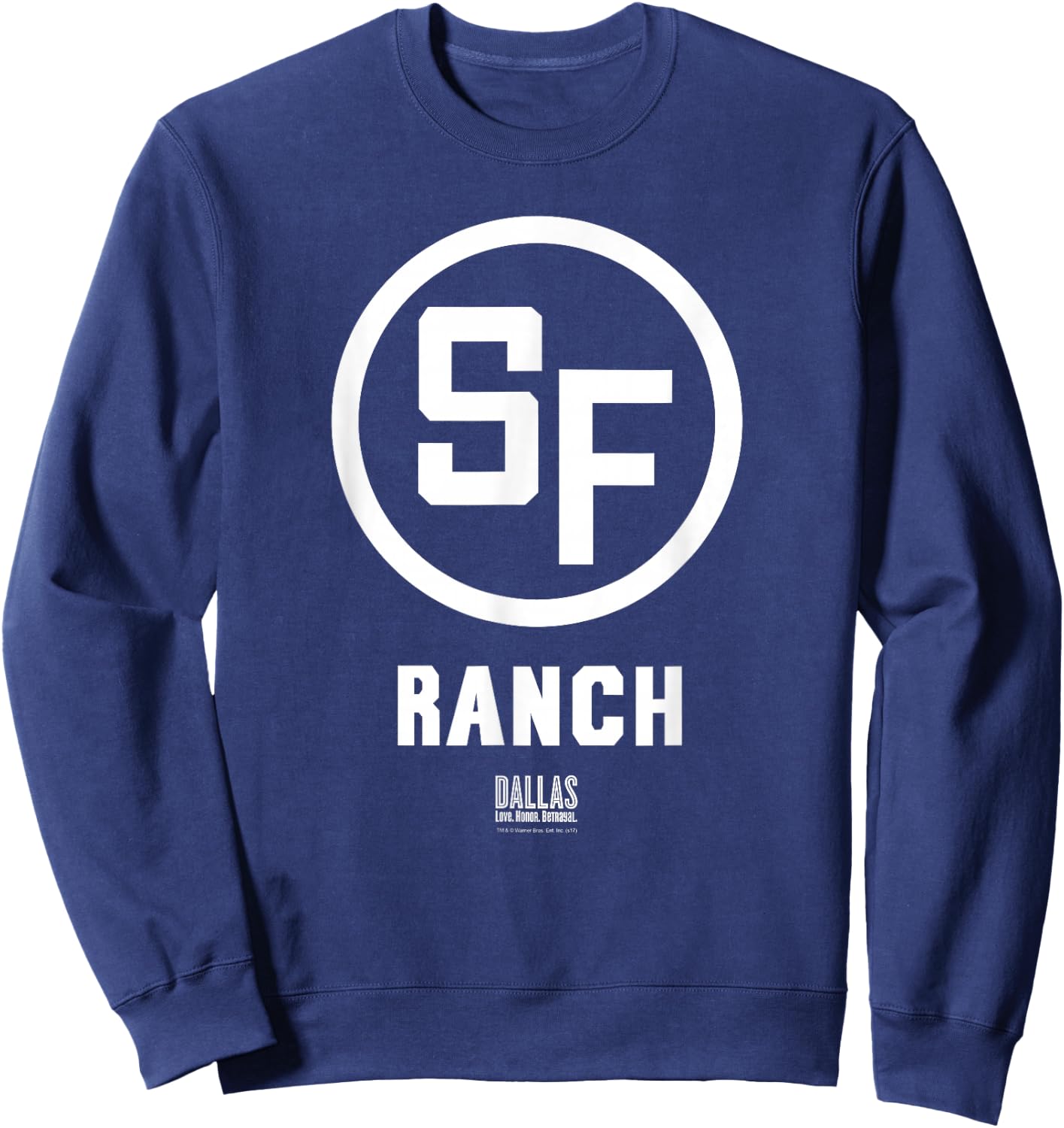 Warner Bros. Dallas TV Series Southfork Ranch -Adults Blue Solid with Letter Print Sweatshirt - Sweatshirt | Navy