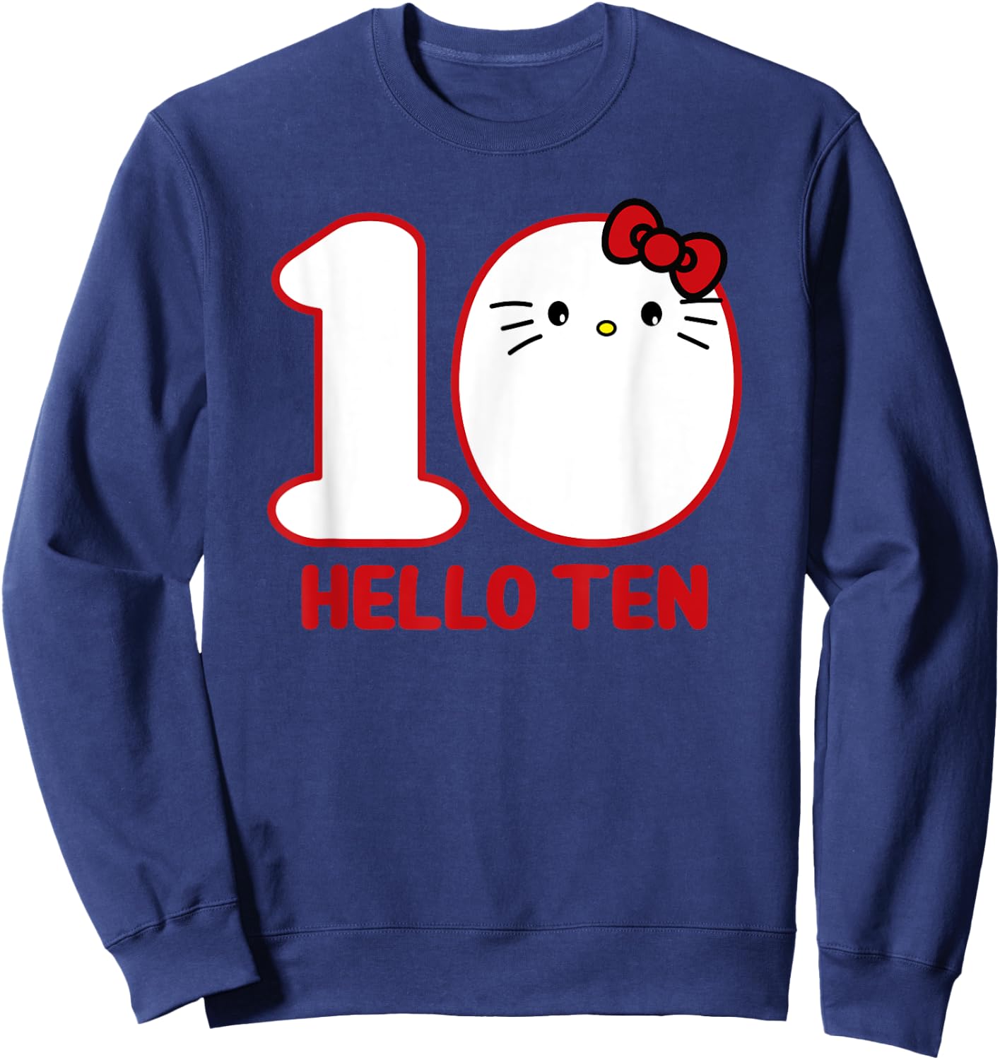Happy Birthday Kitty, Cute Hello Ten Bday 10th Kawaii Gift Sweatshirt - Sweatshirt | Navy