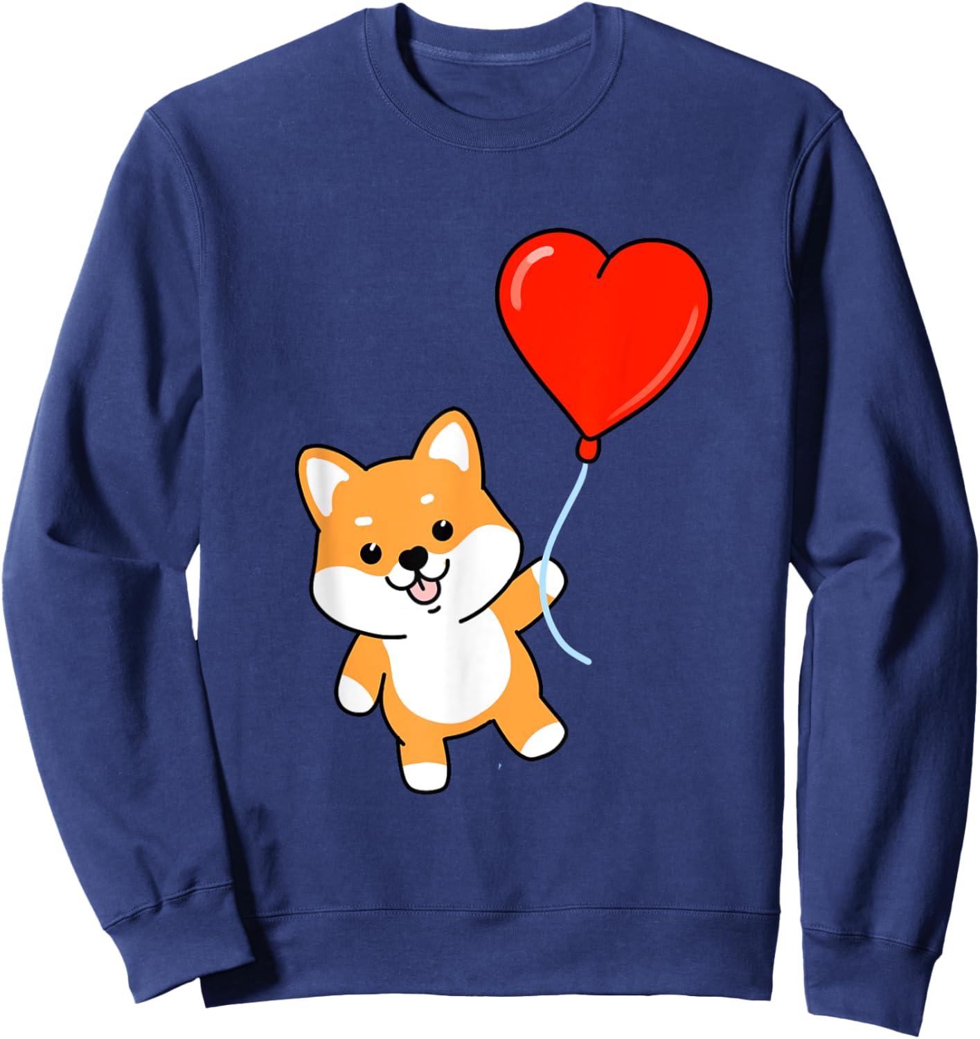 Shiba Inu With Heart Balloon Valentines Day Shiba Inu Sweatshirt - Sweatshirt | Navy