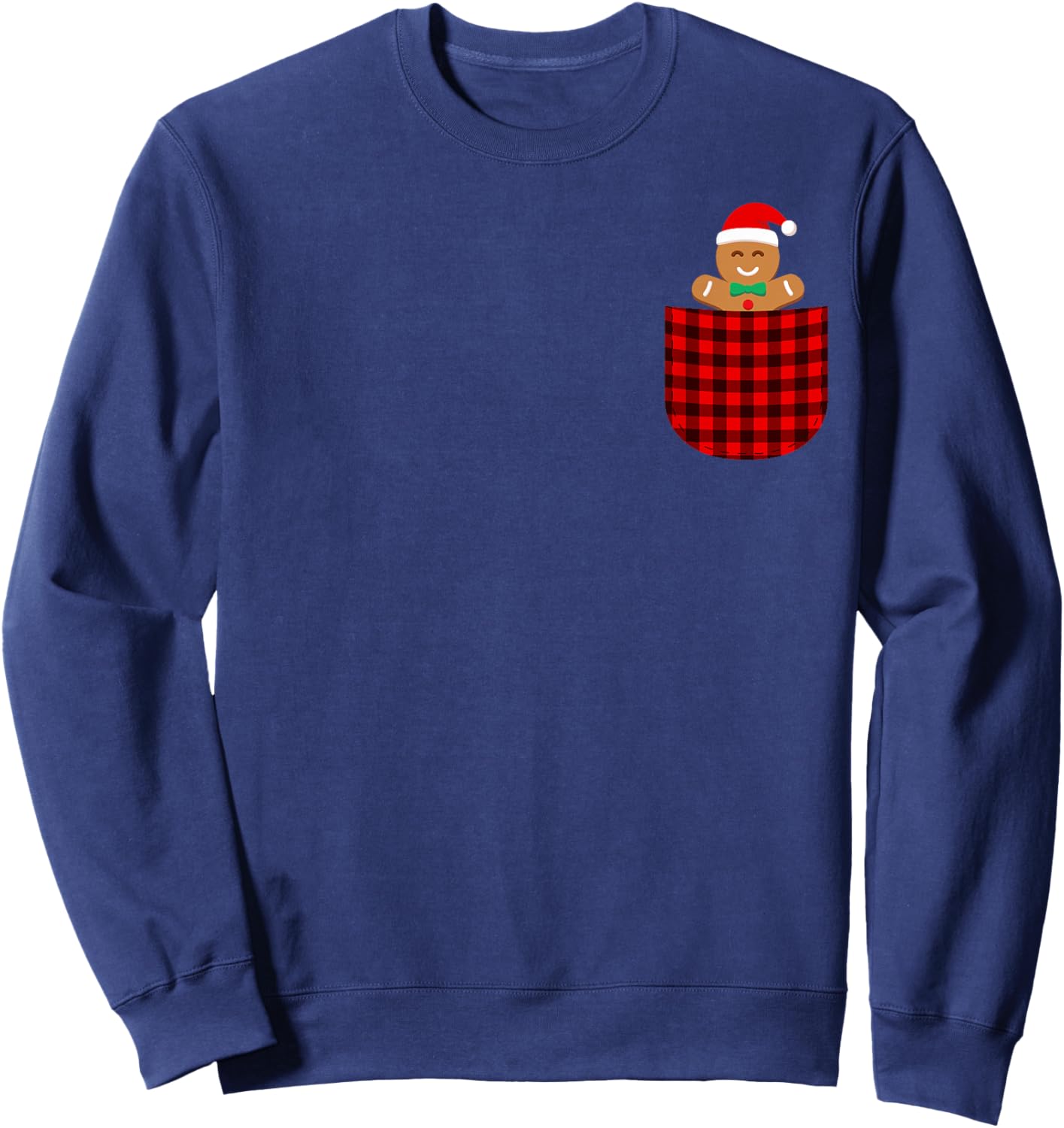 Gingerbread Cookie Buffalo Red Plaid Pocket Christmas Funny Sweatshirt - Sweatshirt | Navy