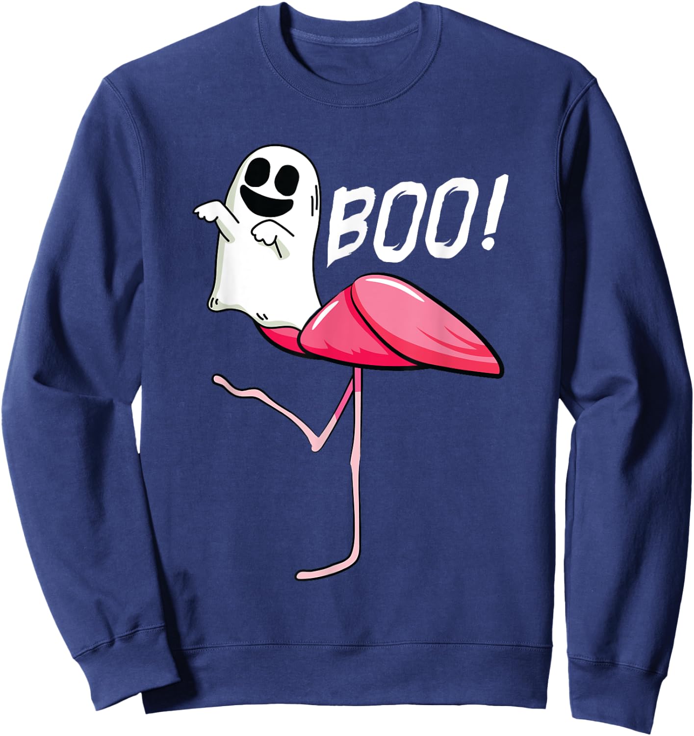 Boo Ghost Flamingo Lazy DIY Halloween Costume Funny Animal Sweatshirt - Sweatshirt | Navy