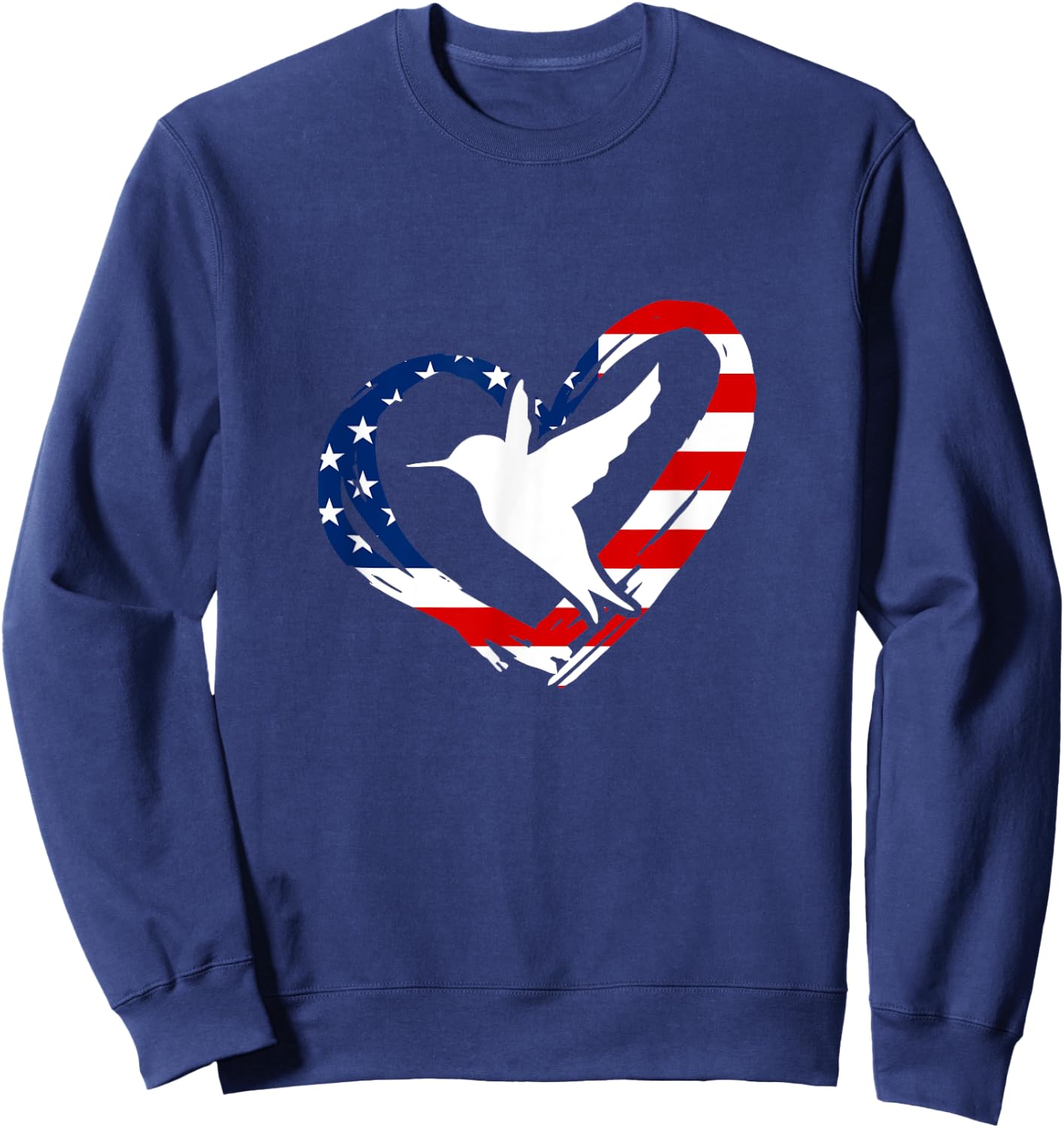 Hummingbird American Flag Heart USA 4th Of July Sweatshirt - Sweatshirt | Navy