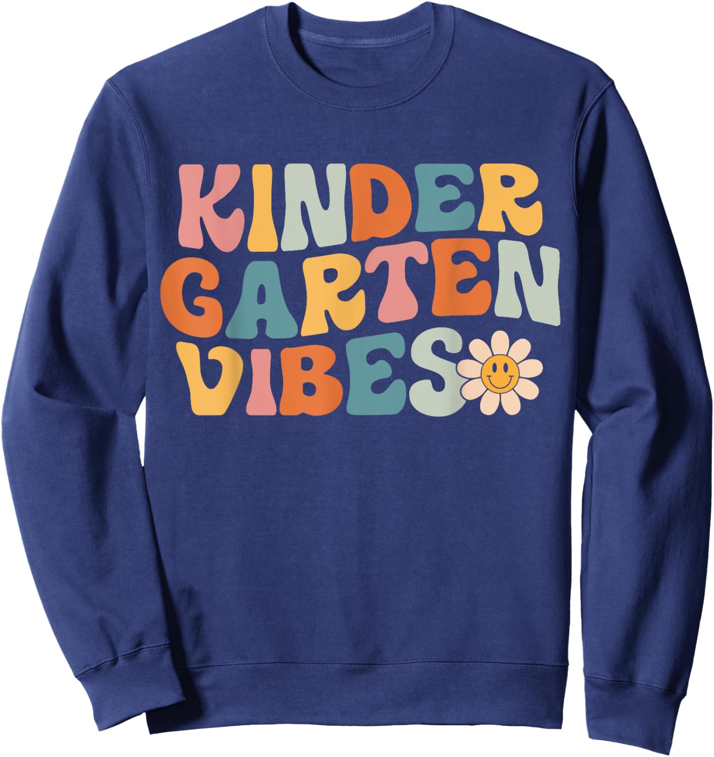 Kindergarten Vibes - Kinder Crew Retro First Day of School Sweatshirt - Sweatshirt | Navy