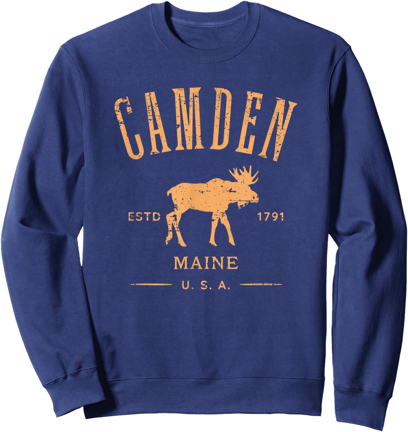 Camden Maine USA with Moose Distressed Design Souvenir Sweatshirt - Sweatshirt | Navy