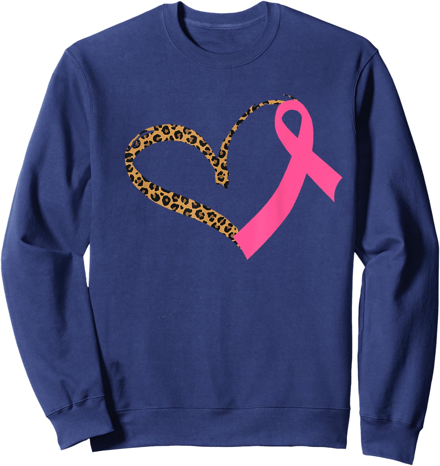 Breast Cancer Awareness Leopard Print Heart Pink Ribbon Mom Sweatshirt - Sweatshirt | Navy