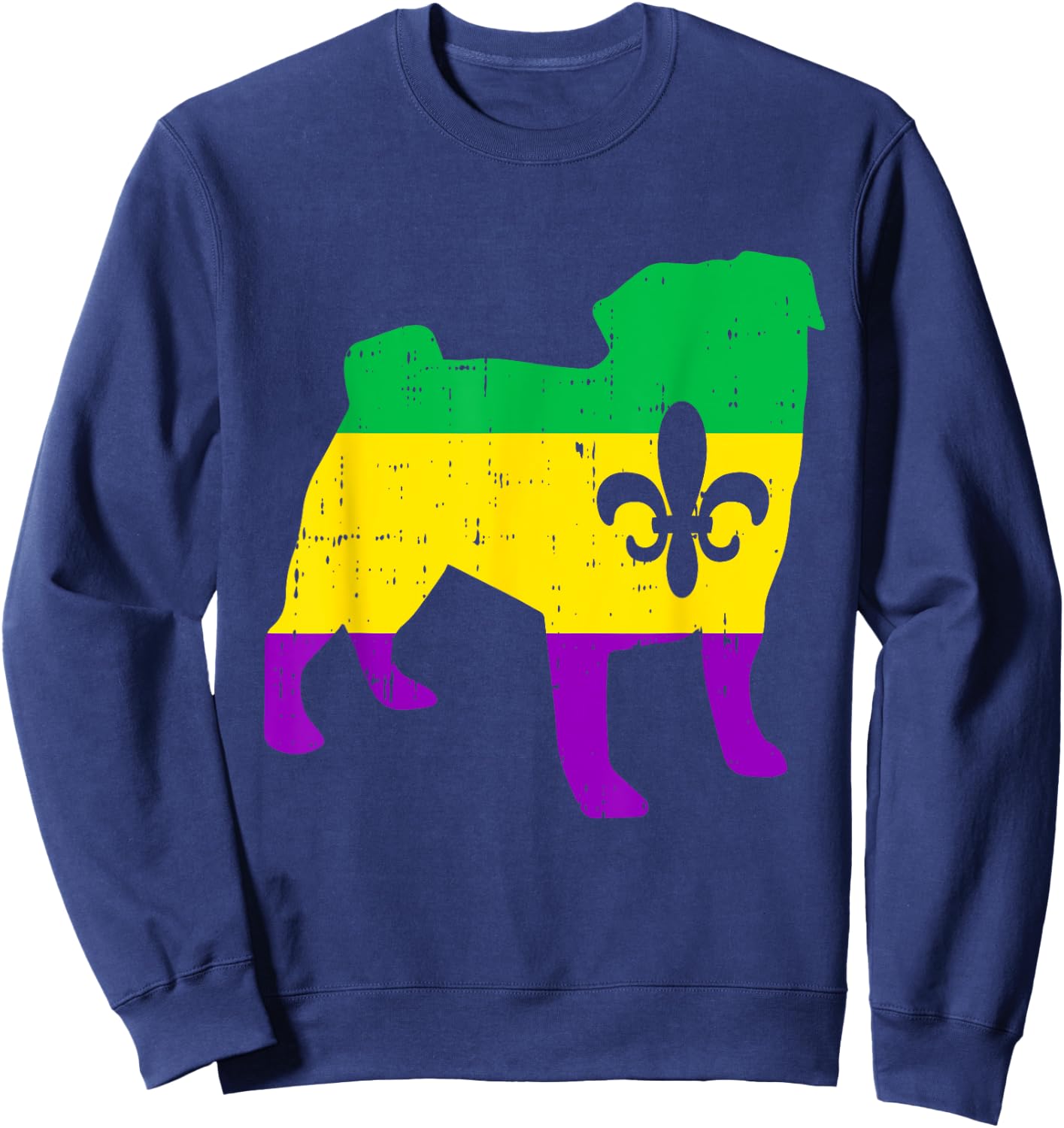 Pug Silhouette Mardi Gras Cute Dog Carnival Masquerade Party Sweatshirt - Sweatshirt | Navy