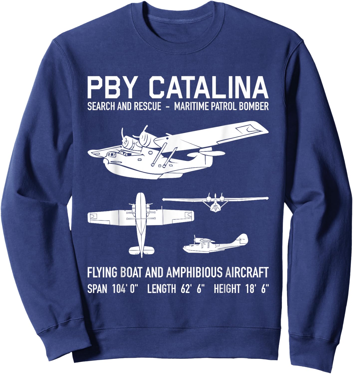 PBY Catalina American Flightboat charts from the 2 Sweatshirt - Sweatshirt | Navy