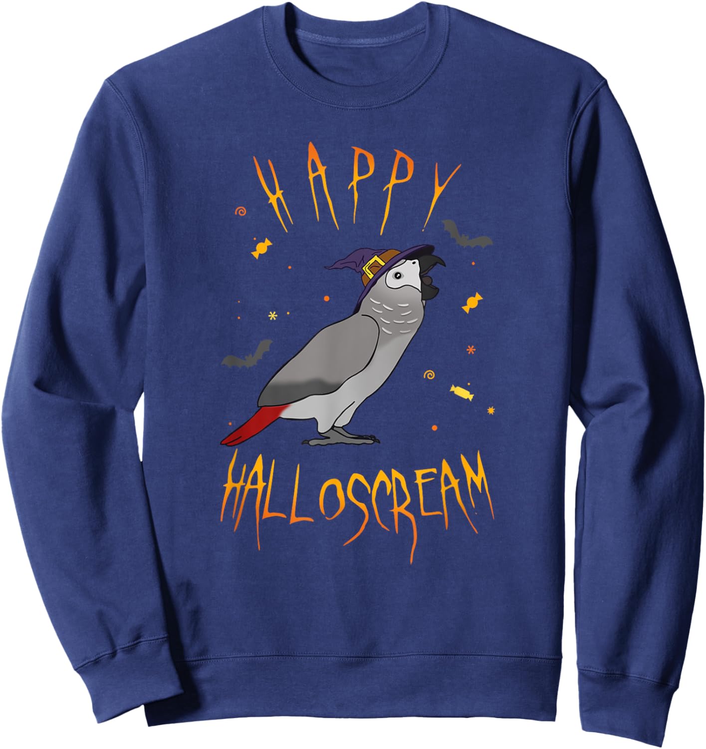 Happy Halloscream African Grey Parrot Witch Hat Birb memes Sweatshirt - Sweatshirt | Navy