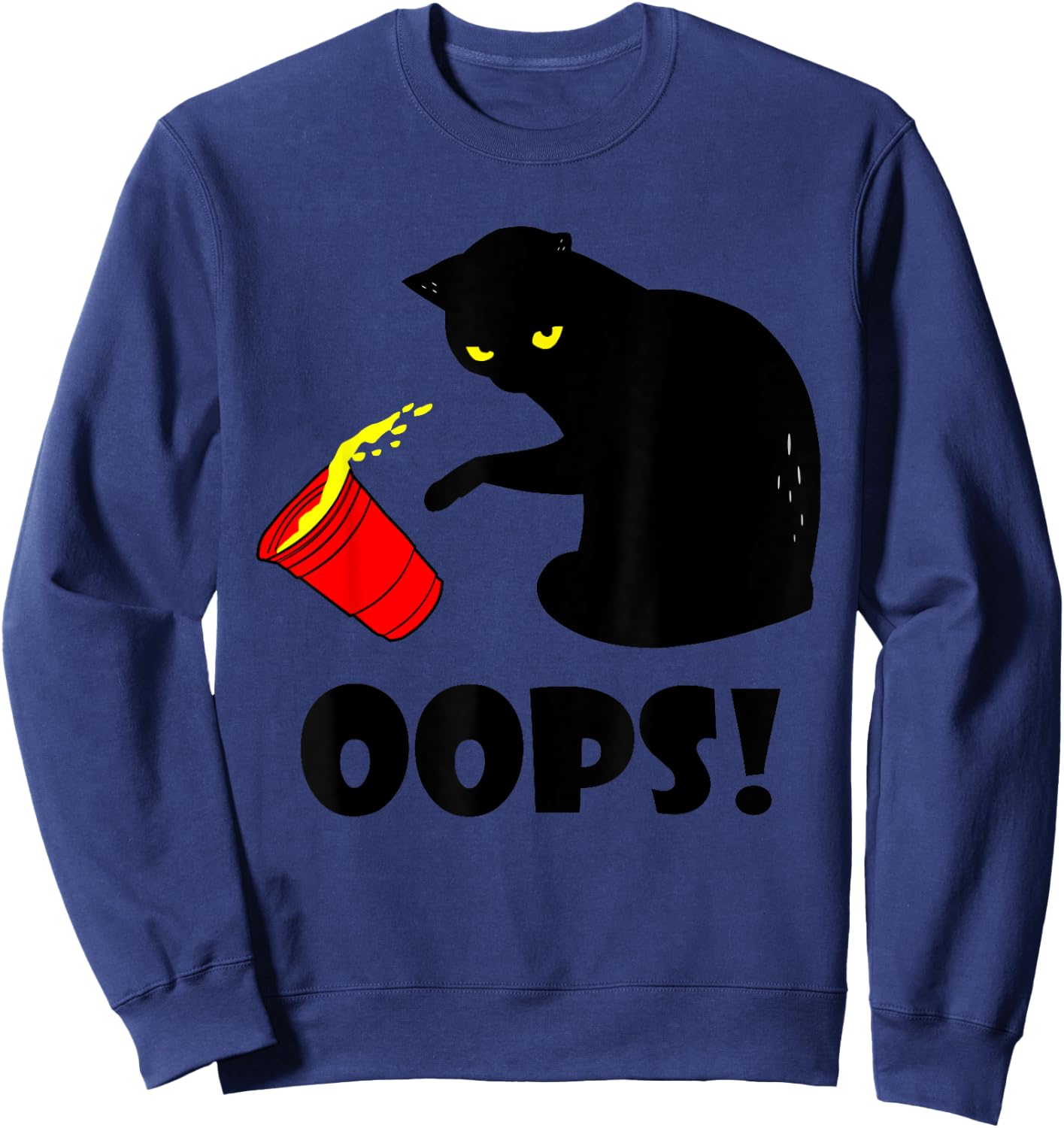 Cat Oops! Funny Black Cat Knocking Over A Glass Men Women Kids Sweatshirt - Sweatshirt | Navy