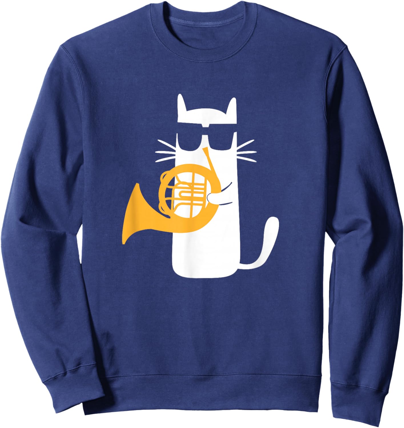 Cat French Horn Funny Cat Lover Sweatshirt - Sweatshirt | Navy