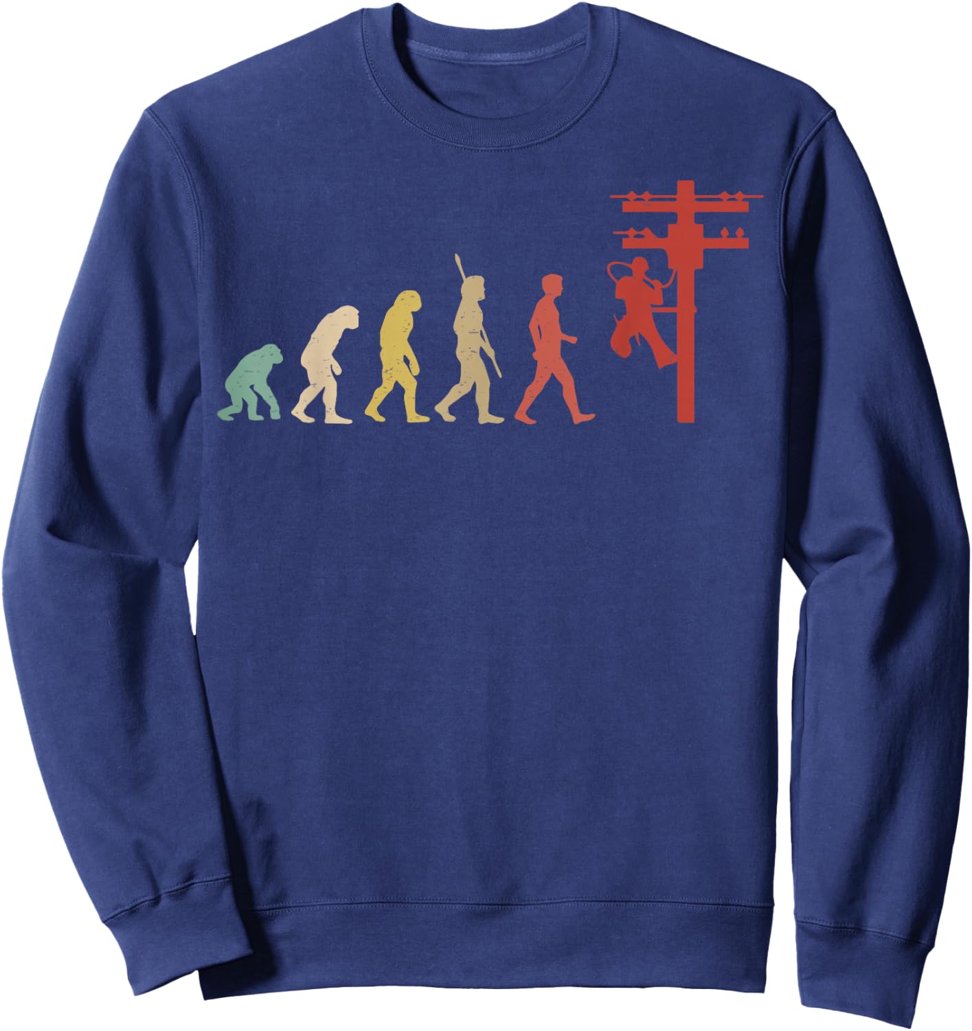 Vintage Electrician Human Evolution Vintage Lineman Sweatshirt - Sweatshirt | Navy