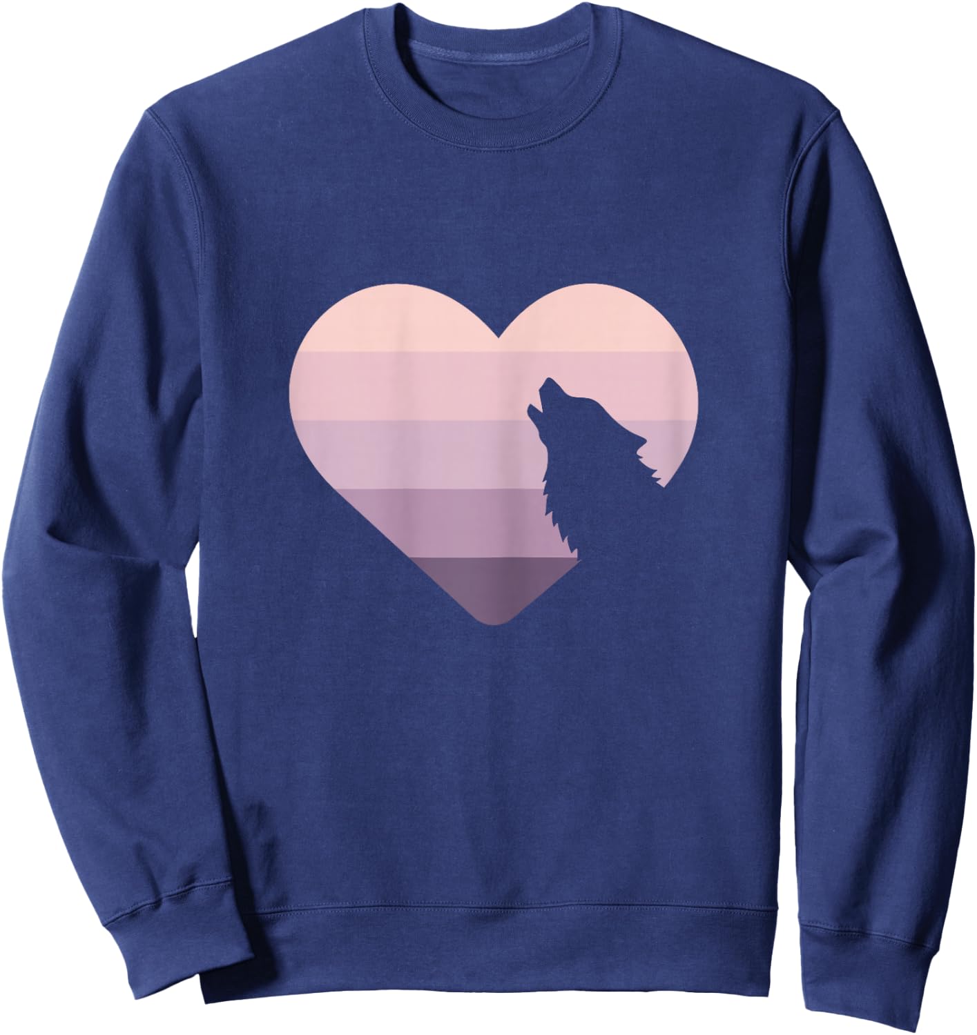 Wolf Lovers Cute Heart Howling Wolf Purple Pink Retro Moon Sweatshirt - Sweatshirt | Navy