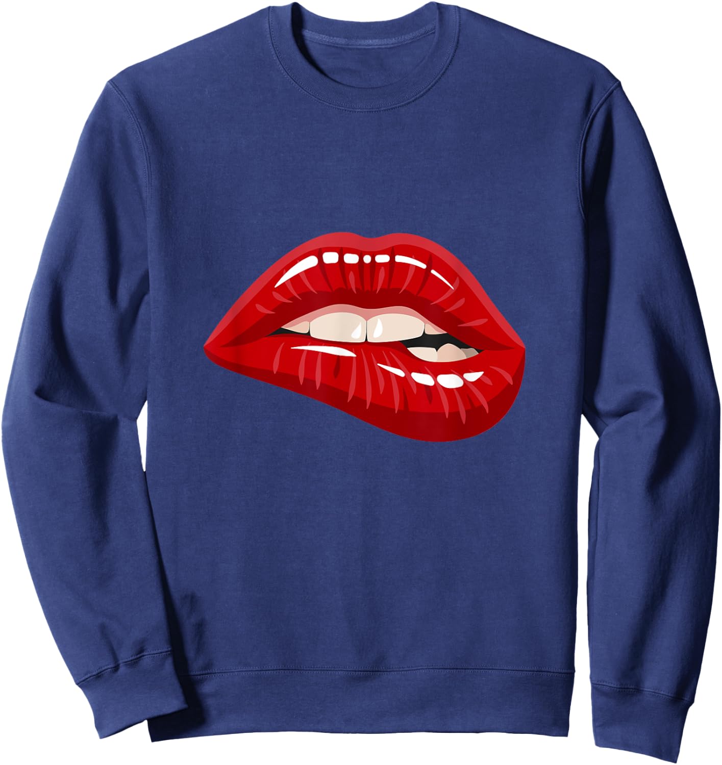 Men's Women's Graphic - Red Biting Lips Short Sleeve Sweatshirt - Sweatshirt | Navy