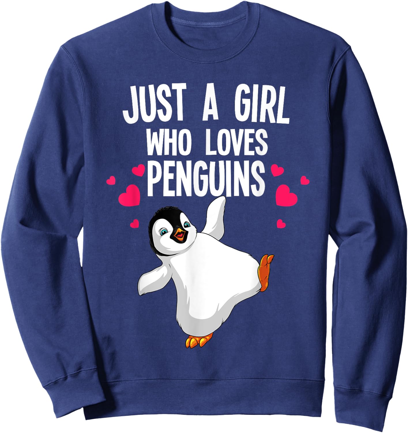 Funny Penguin Design Girls Kids Aquatic Bird Lover Sweatshirt - Sweatshirt | Navy