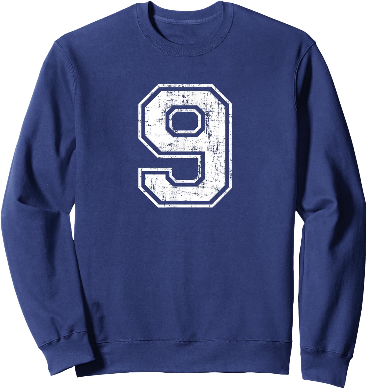 Number 9 Nine Distressed Vintage Sports Training Practice Sweatshirt - Sweatshirt | Navy