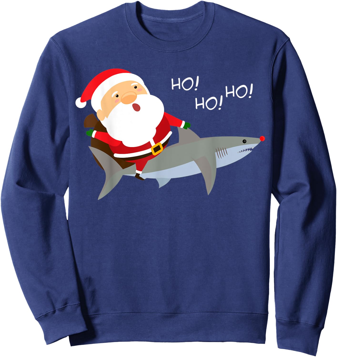 Santa Riding Shark Shirt | Xmas Christmas Gift Sweatshirt - Sweatshirt | Navy