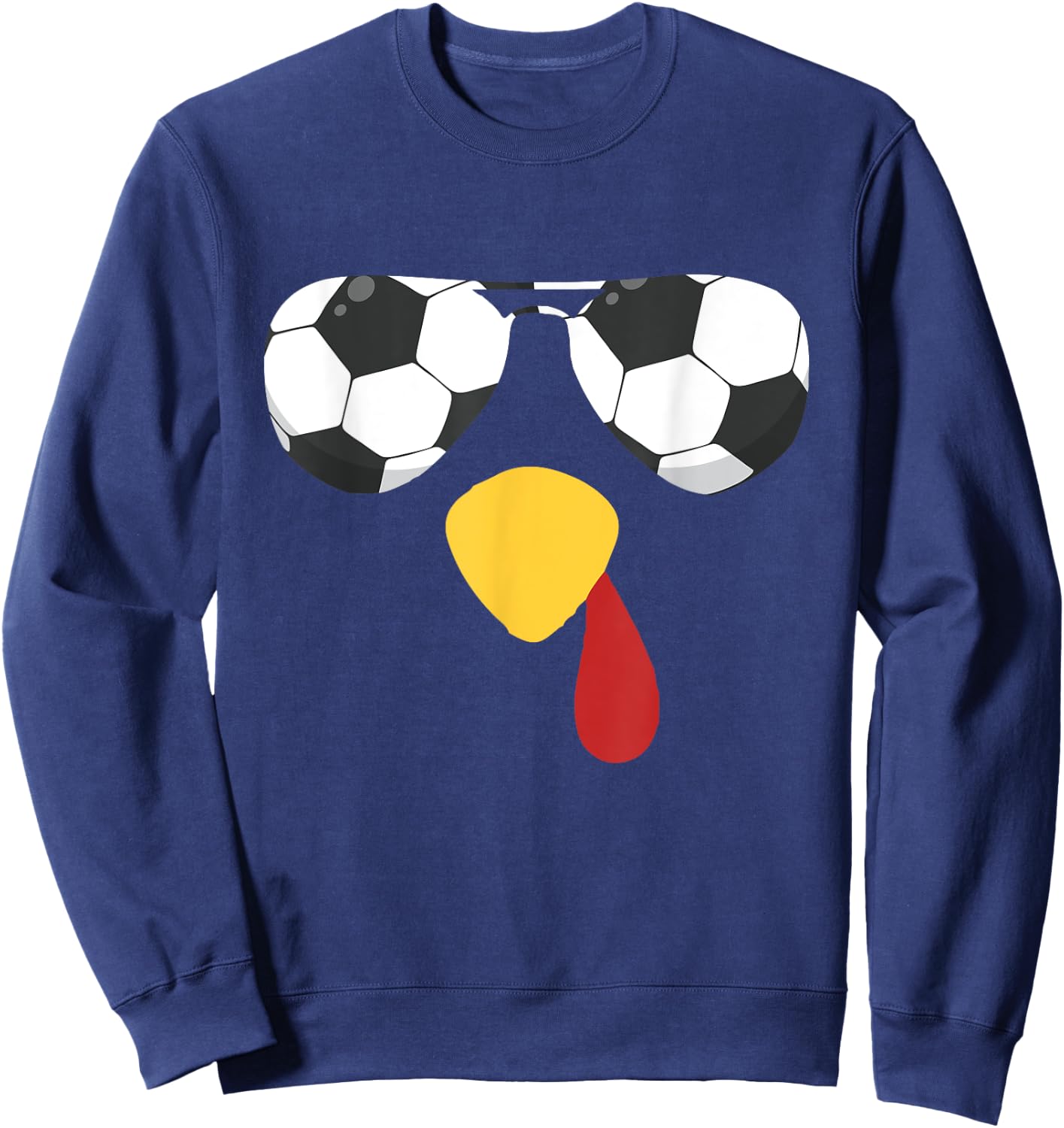 Cool Turkey Face With Soccer Sunglasses Thanksgiving Sweatshirt - Sweatshirt | Navy