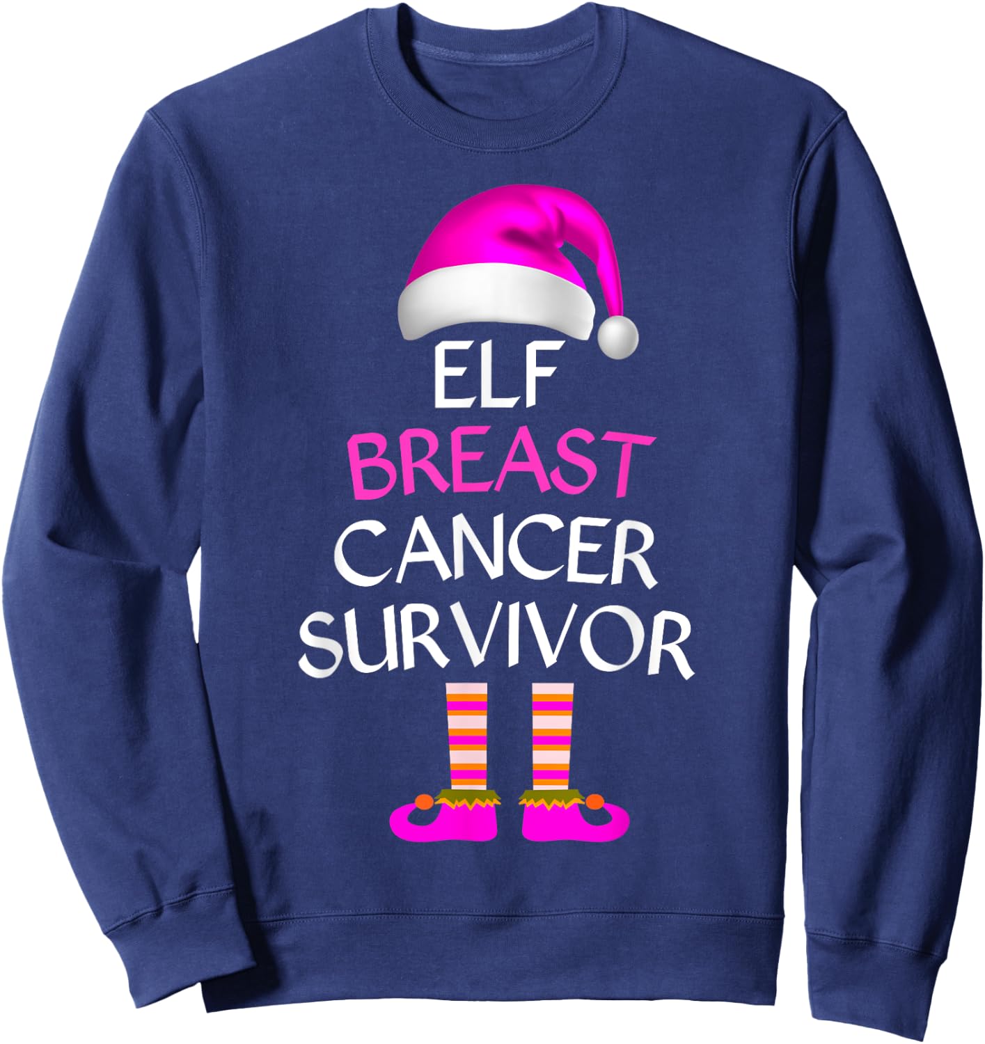 Survivor Breast Cancer Awareness Elf Breast Cancer Awareness Sweatshirt - Sweatshirt | Navy