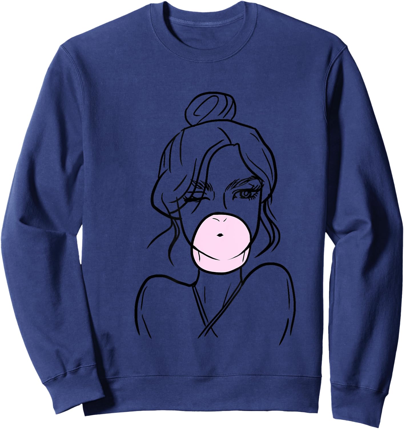 Bubblegum Girl Outline Cute Minimal Art Design Teens Gift Sweatshirt - Sweatshirt | Navy