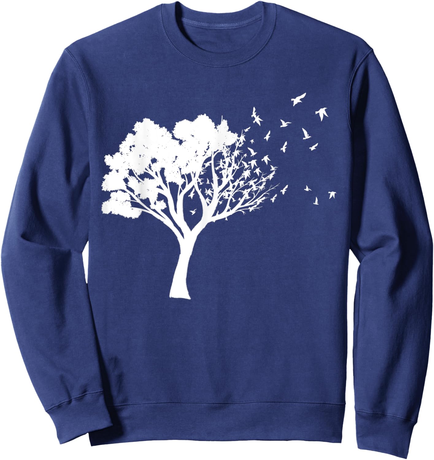 White Tree And Birds Flying Away Free In Nature Silhouette Sweatshirt - Sweatshirt | Navy