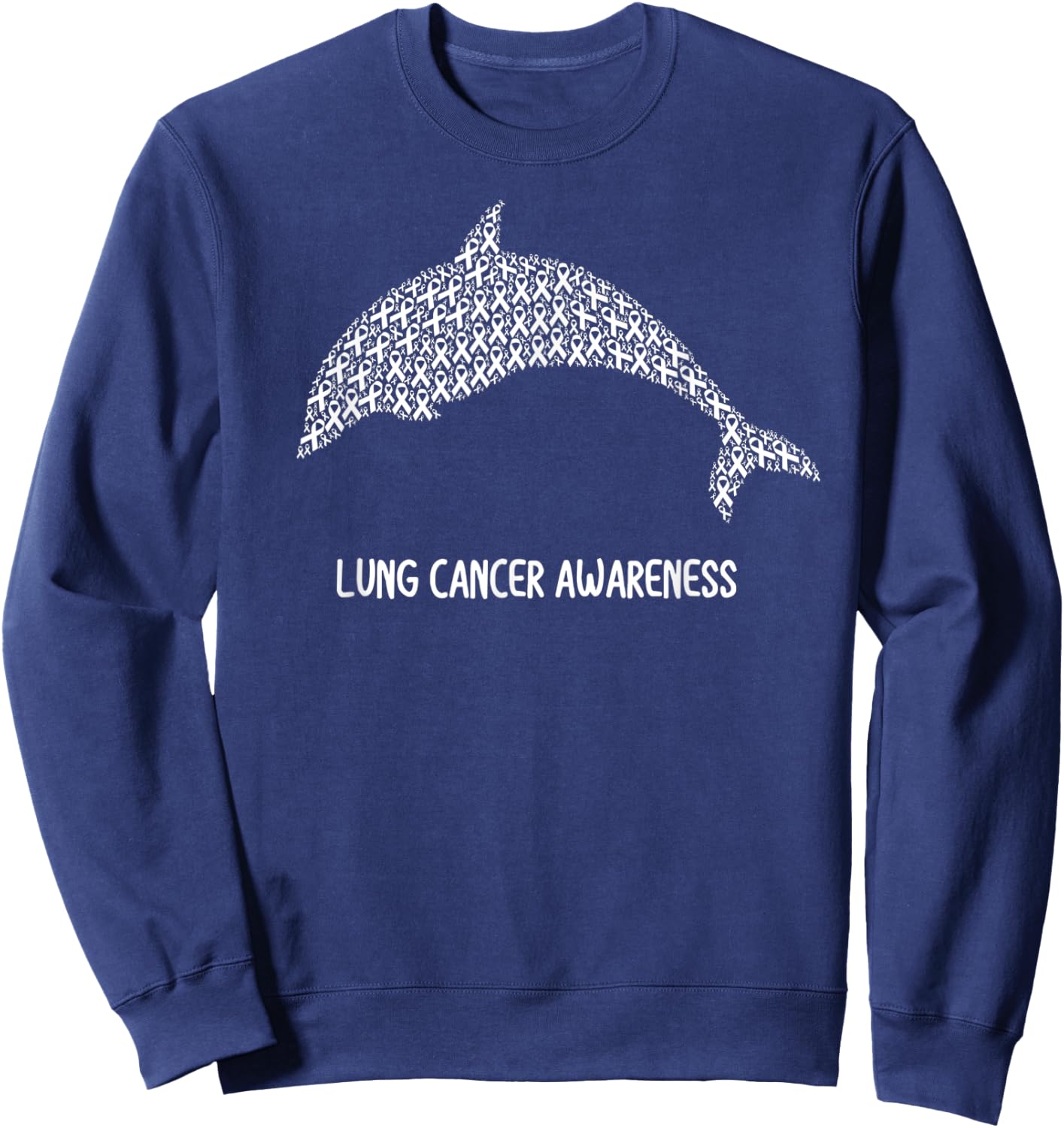 Lung Cancer Awareness White Ribbon Survivor - Fish Dolphin Sweatshirt - Sweatshirt | Navy