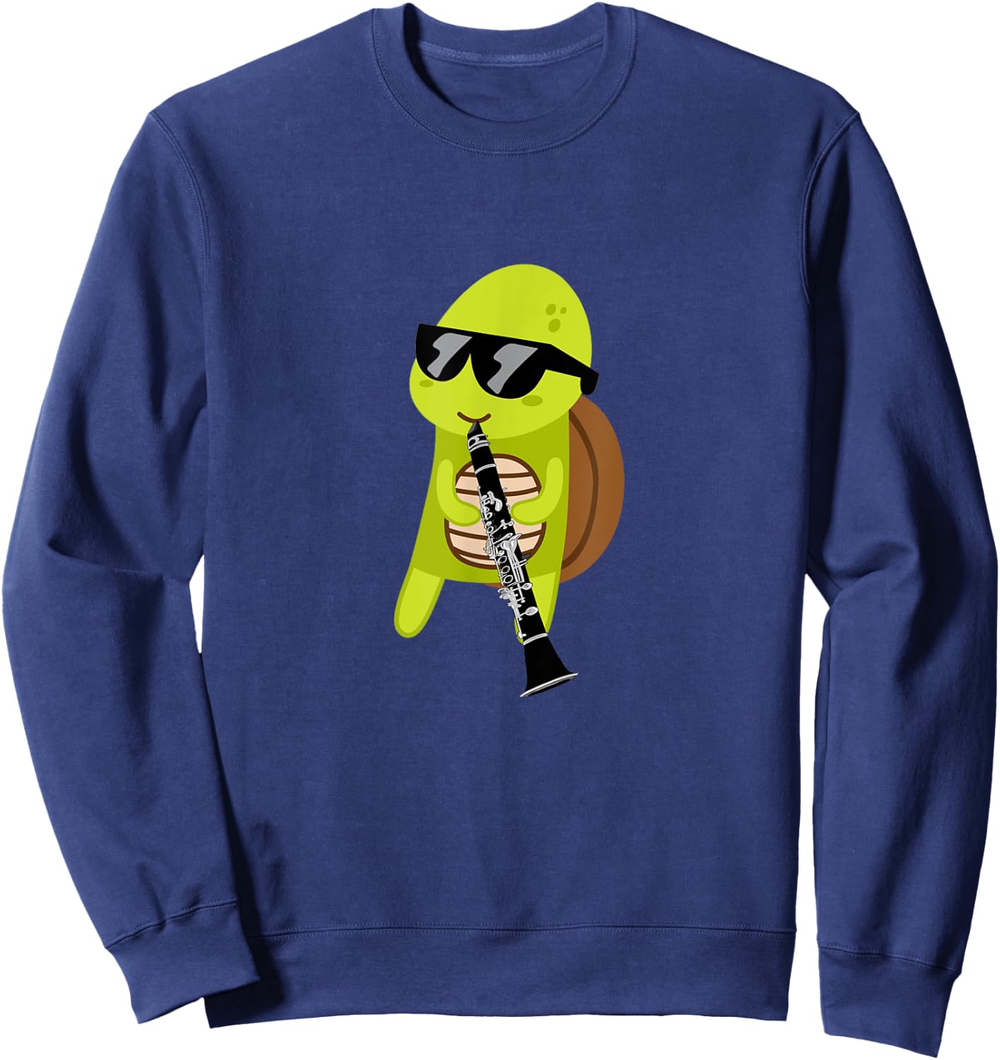 Funny Turtle Wearing Sunglasses Playing Clarinet Sweatshirt - Sweatshirt | Navy