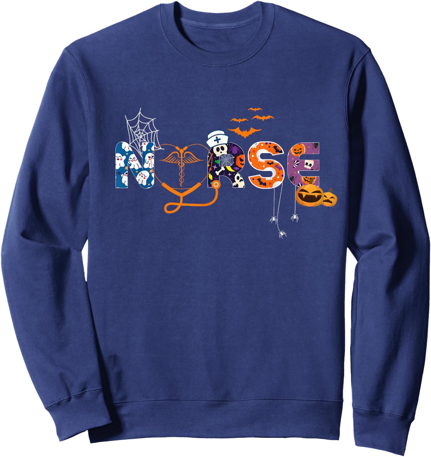 Nursing Halloween Cute Health Worker Halloween Pattern Sweatshirt - Sweatshirt | Navy