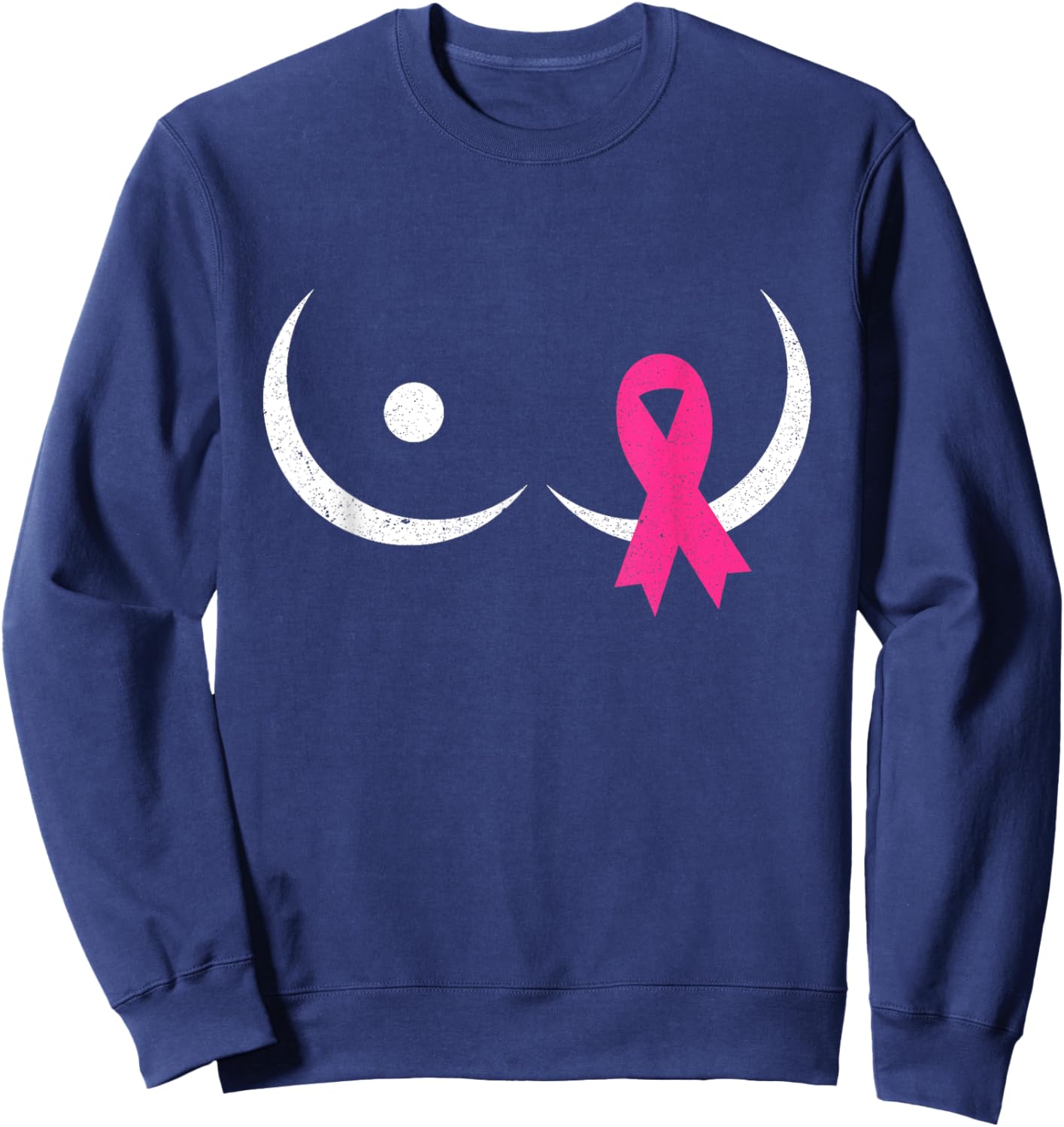Save The Tatas Breast Cancer Warrior Pink Ribbon On Boob Sweatshirt - Sweatshirt | Navy