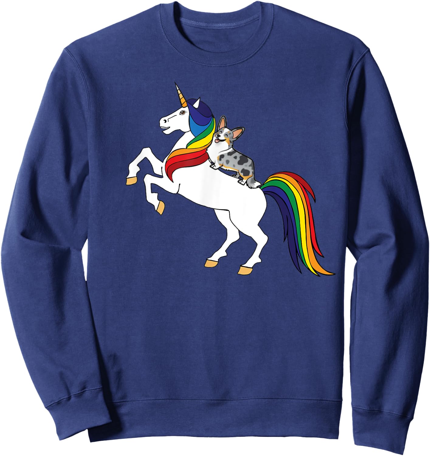 Funny Kawaii Kids Unicorn Cardigan Blue Merle Corgi Lover Sweatshirt - Sweatshirt | Navy