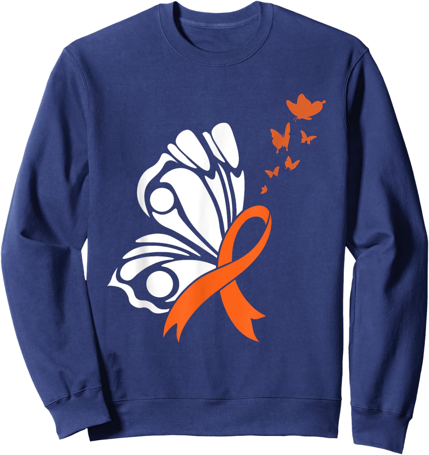 Butterfly Blood Cancer Awareness Leukemia Orange Ribbon Hope Sweatshirt - Sweatshirt | Navy