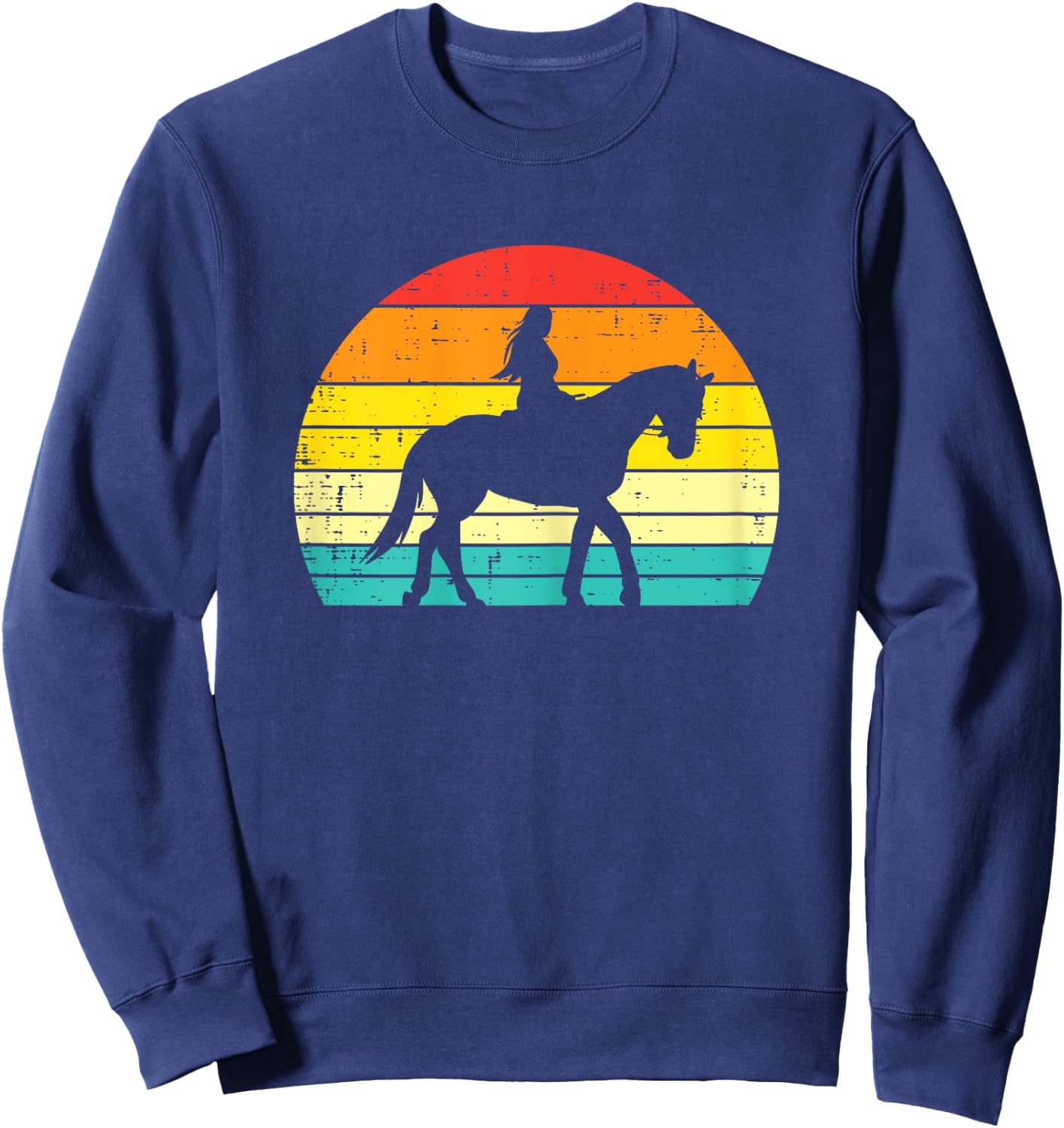 Girl Riding Horse Silhouette Sunset Retro Equestrian Women Sweatshirt - Sweatshirt | Navy