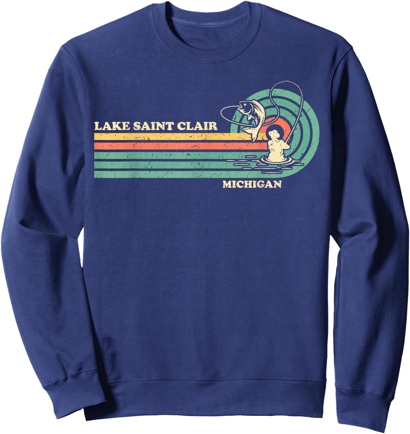 Vintage Retro Summer Fishing Michigan Saint Clair Lake Sweatshirt - Sweatshirt | Navy